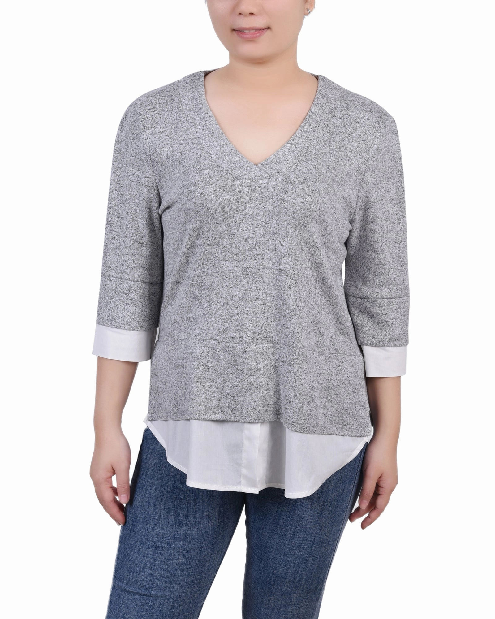 Texture Focus Smart Fit Petite Long Sleeve 2-In 1 Top