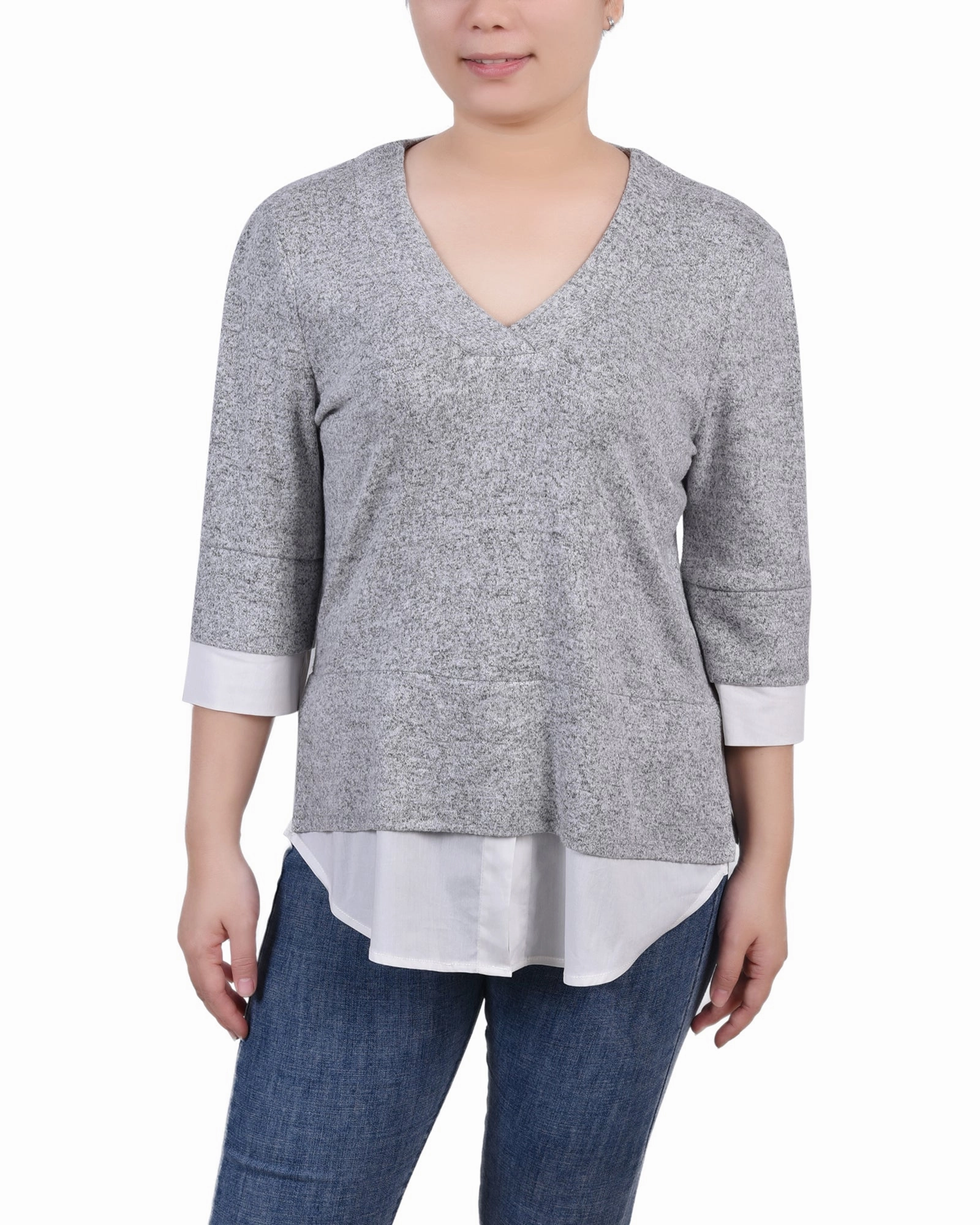 Pure Detail Petite Long Sleeve 2-In 1 Top