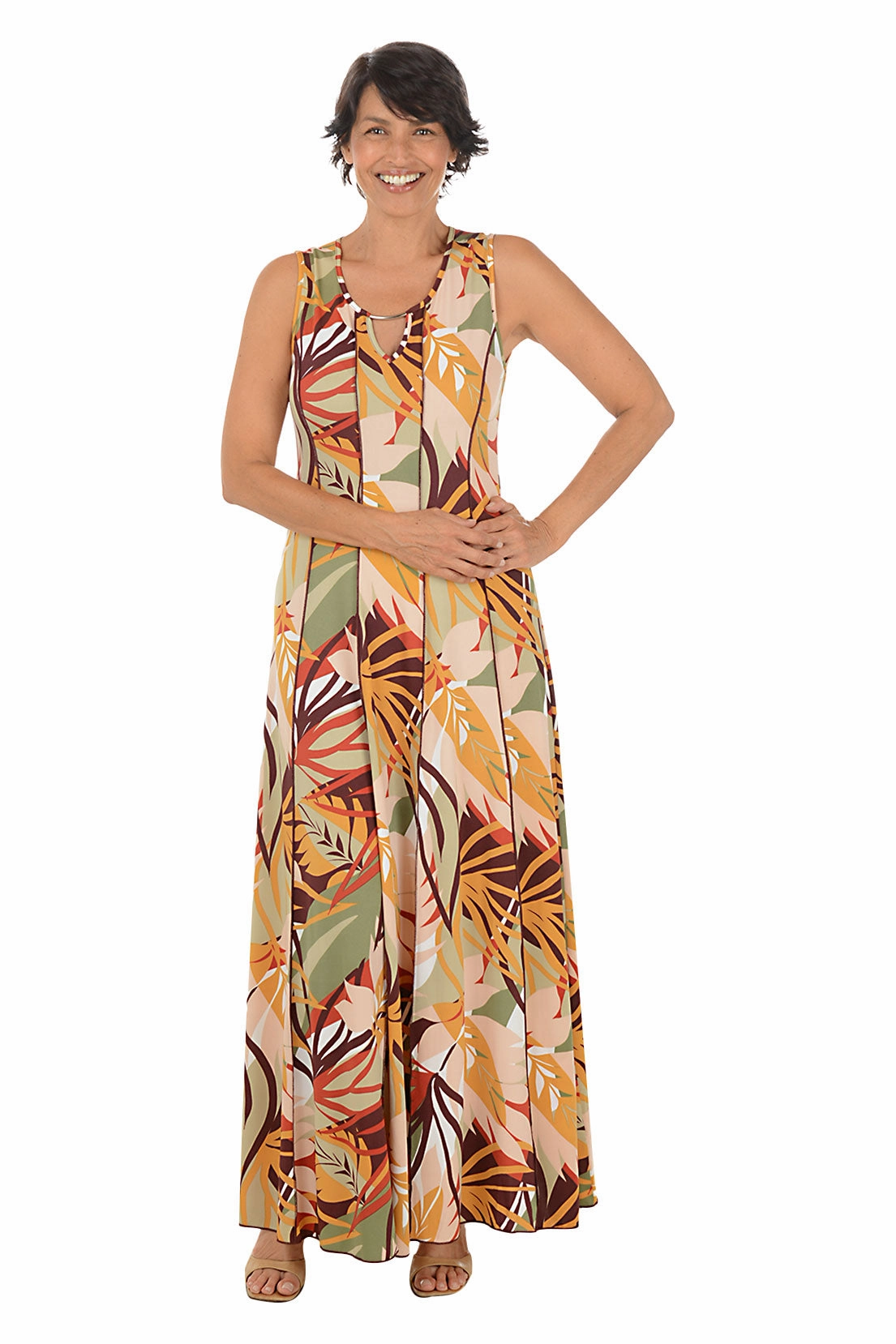 Family Warm Bold Jungle Sleeveless Seamed Maxi Dress