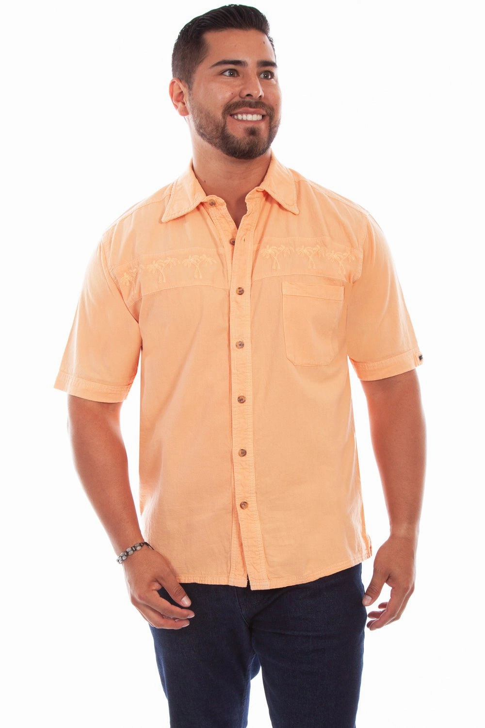 Scully Mens Papaya 100% Cotton Palm S/S Shirt Smooth Cotton Blend