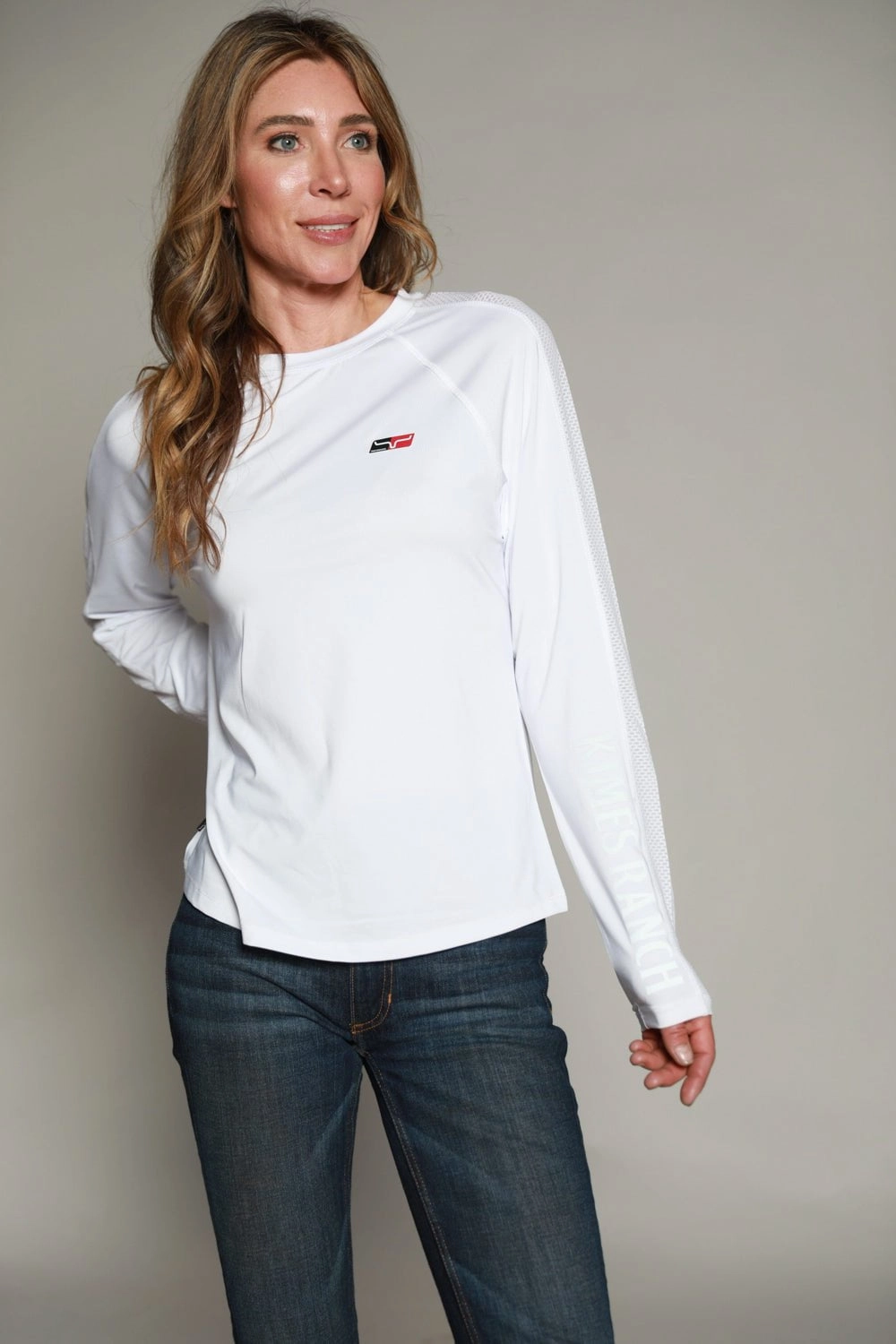Snug feel Kimes Ranch Womens K1 Tech Tee White Polyester Blend L/S T-Shirt