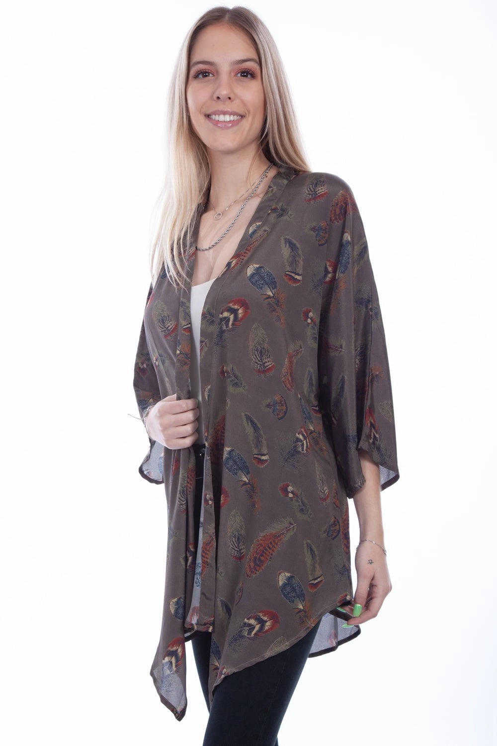 Scully Womens Sage Polyester Feathers Kimono Odor Control Technology premium fabric