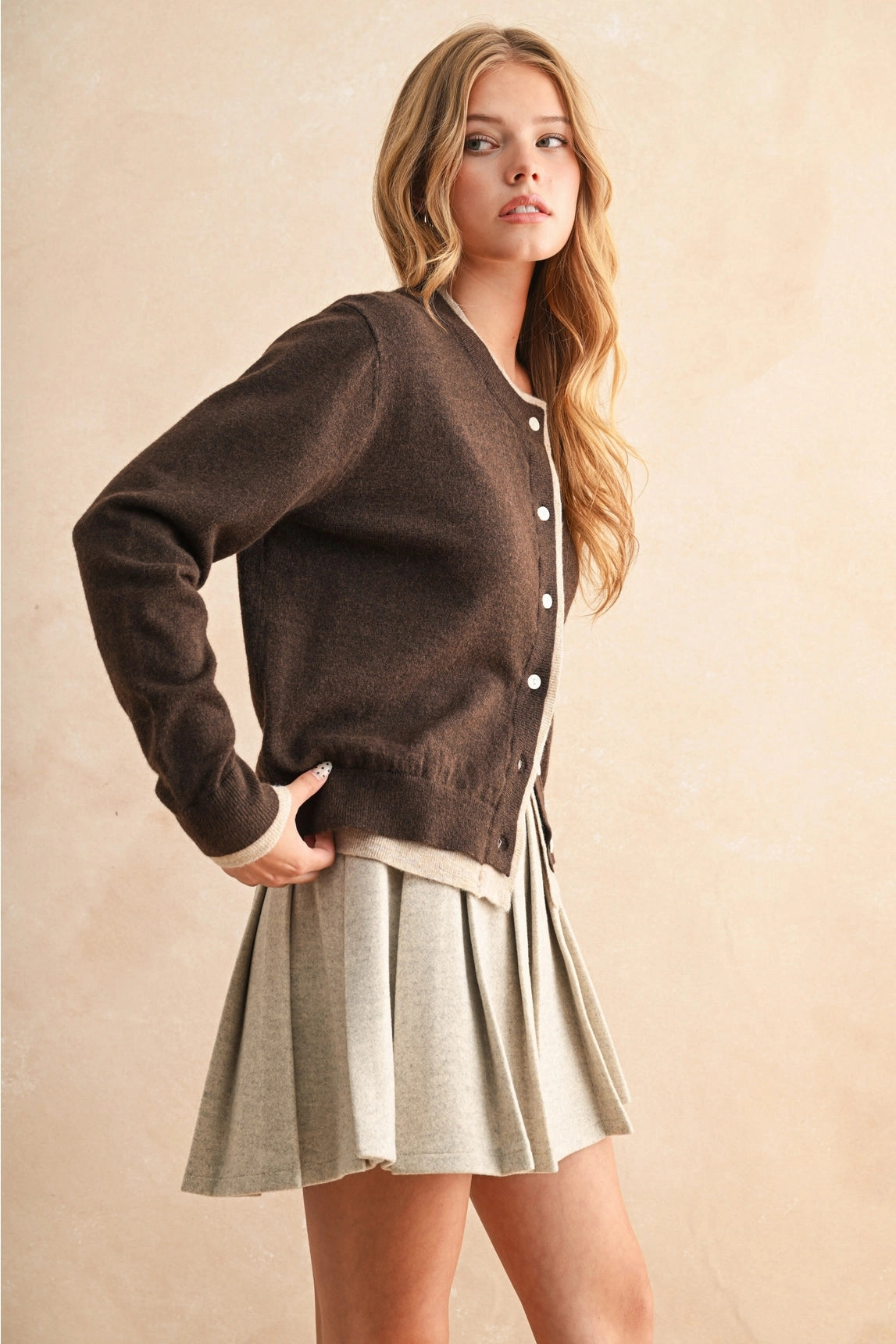 Rose Button Down Cardigan - Brown Knit Style