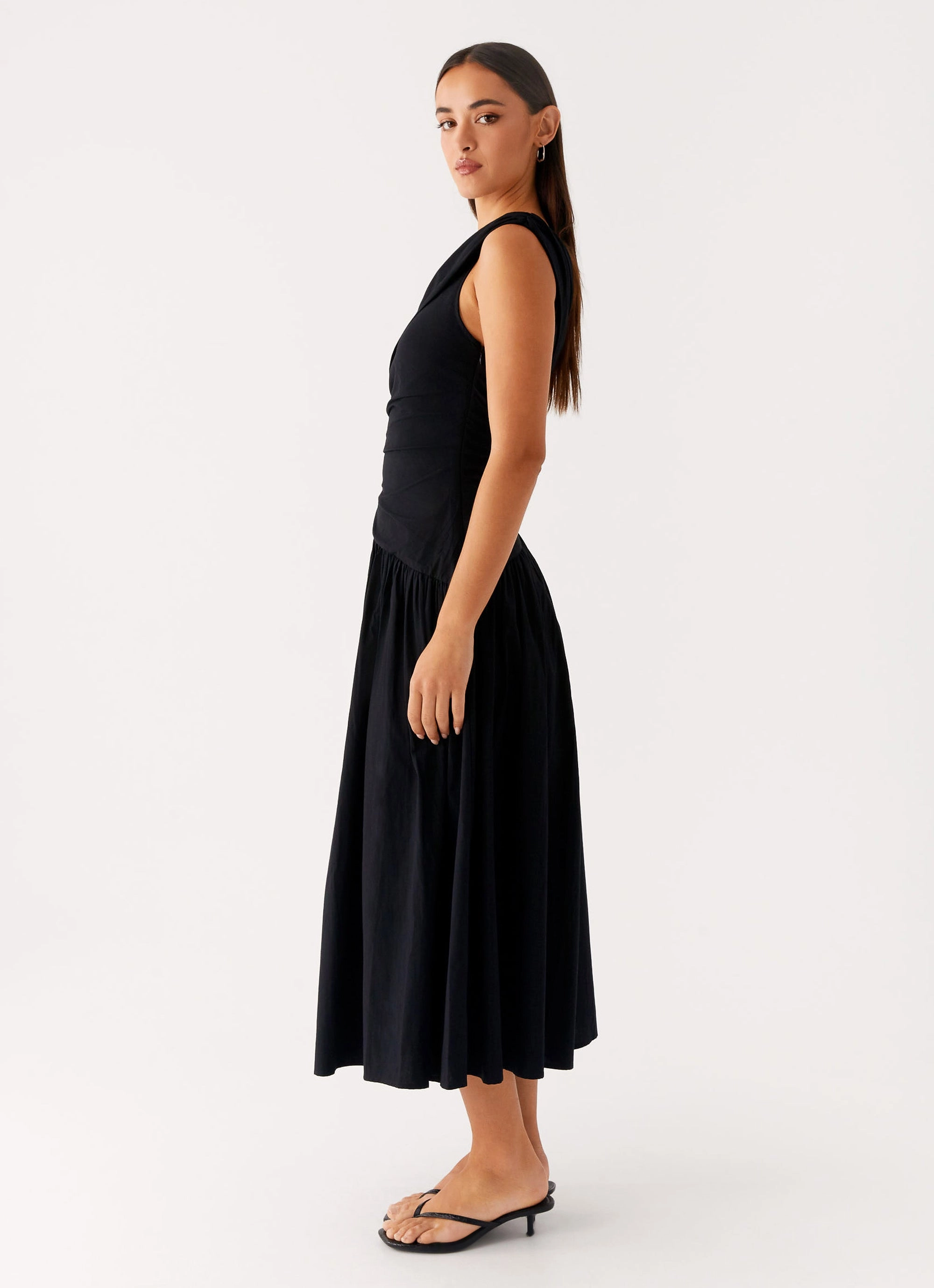 Janessa Midi Dress - Black Curve-Enhancing