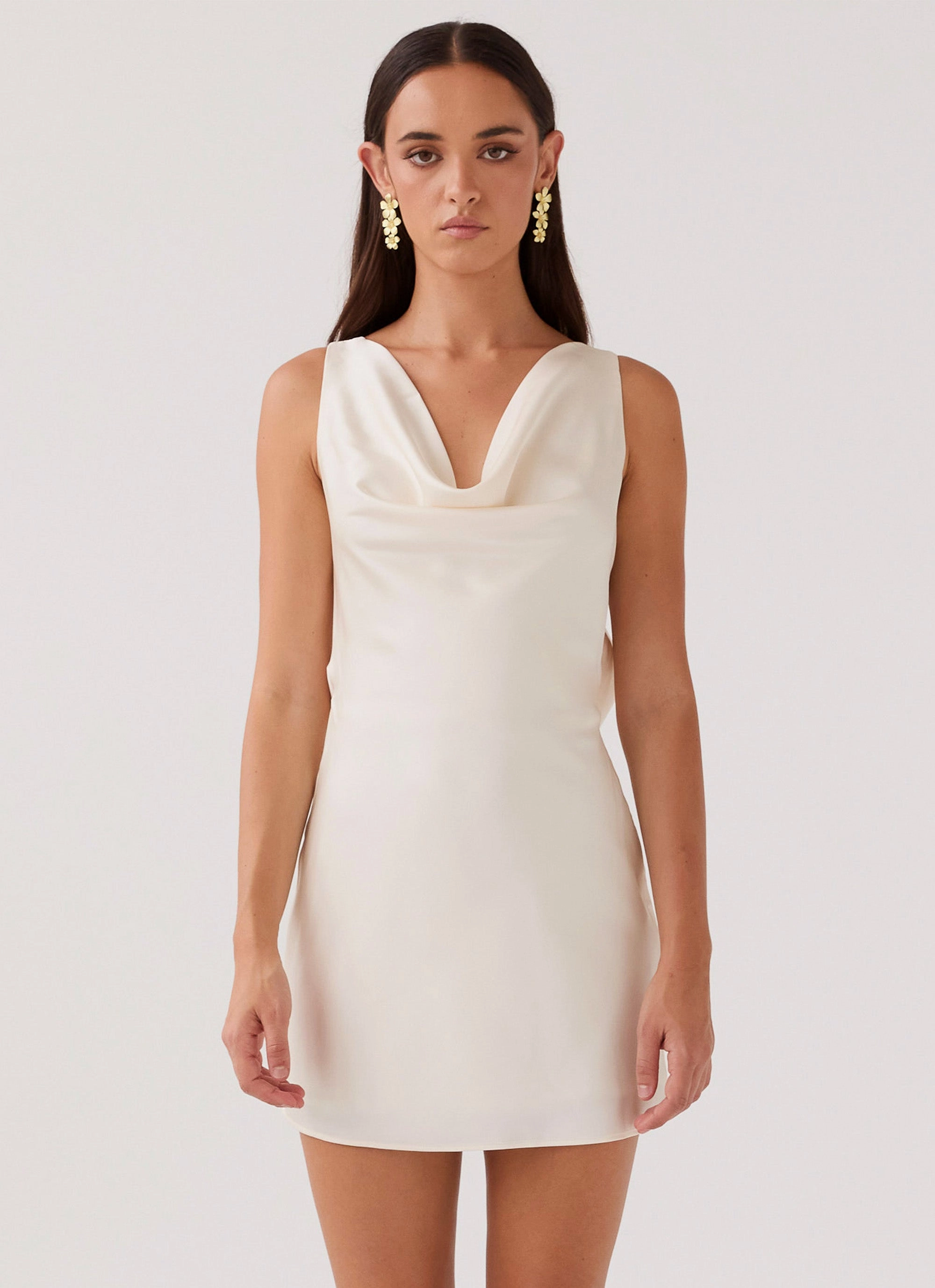Be Mine Satin Mini Dress - Ivory Soft Stretch Light Rhythm