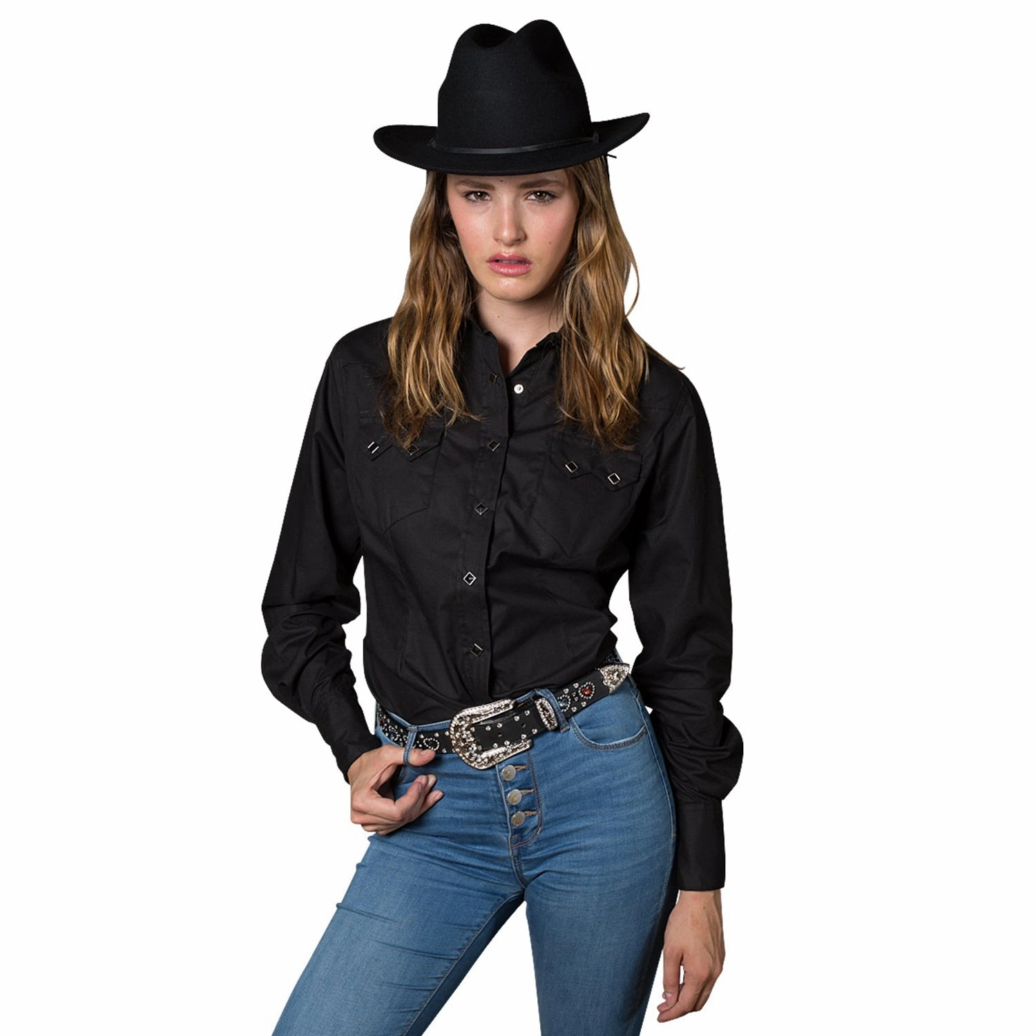 Multi Functional Pockets Lightweight Layer Rockmount Womens Black 100% Cotton Classic Western Pima L/S Shirt