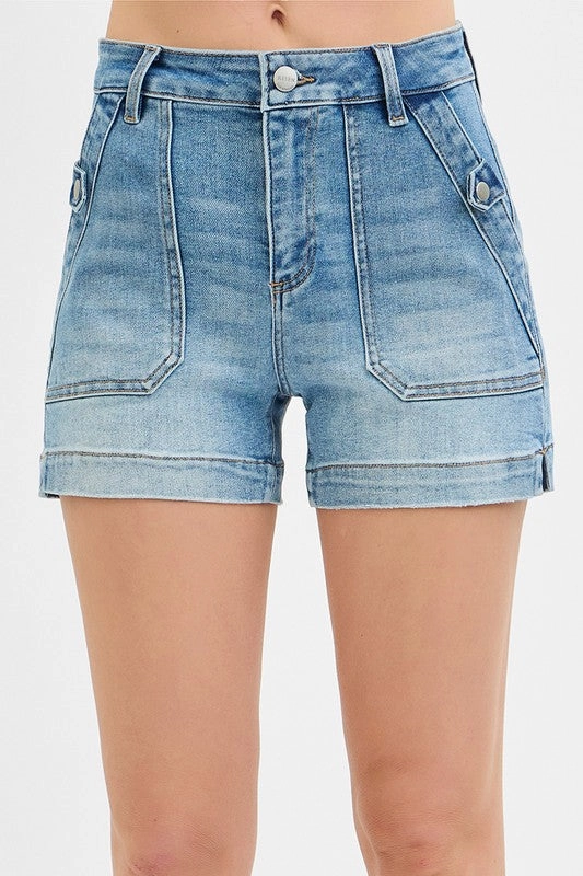 Henry High Rise Patched Pocket Shorts S-XL Plus Size