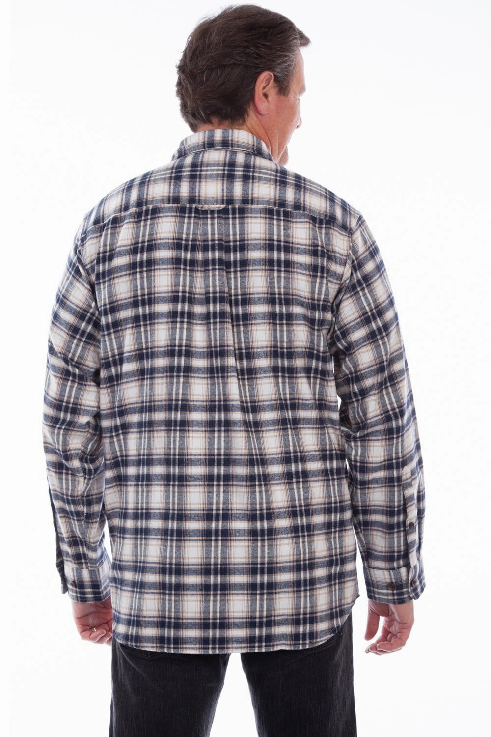 Denim Blend Scully Mens Navy 100% Cotton Flannel Plaid L/S Shirt