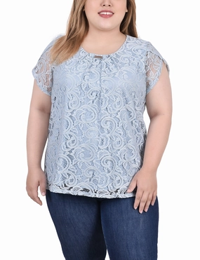 Elegant Cut Breath Soft Plus Size Lace Petal Sleeve Top