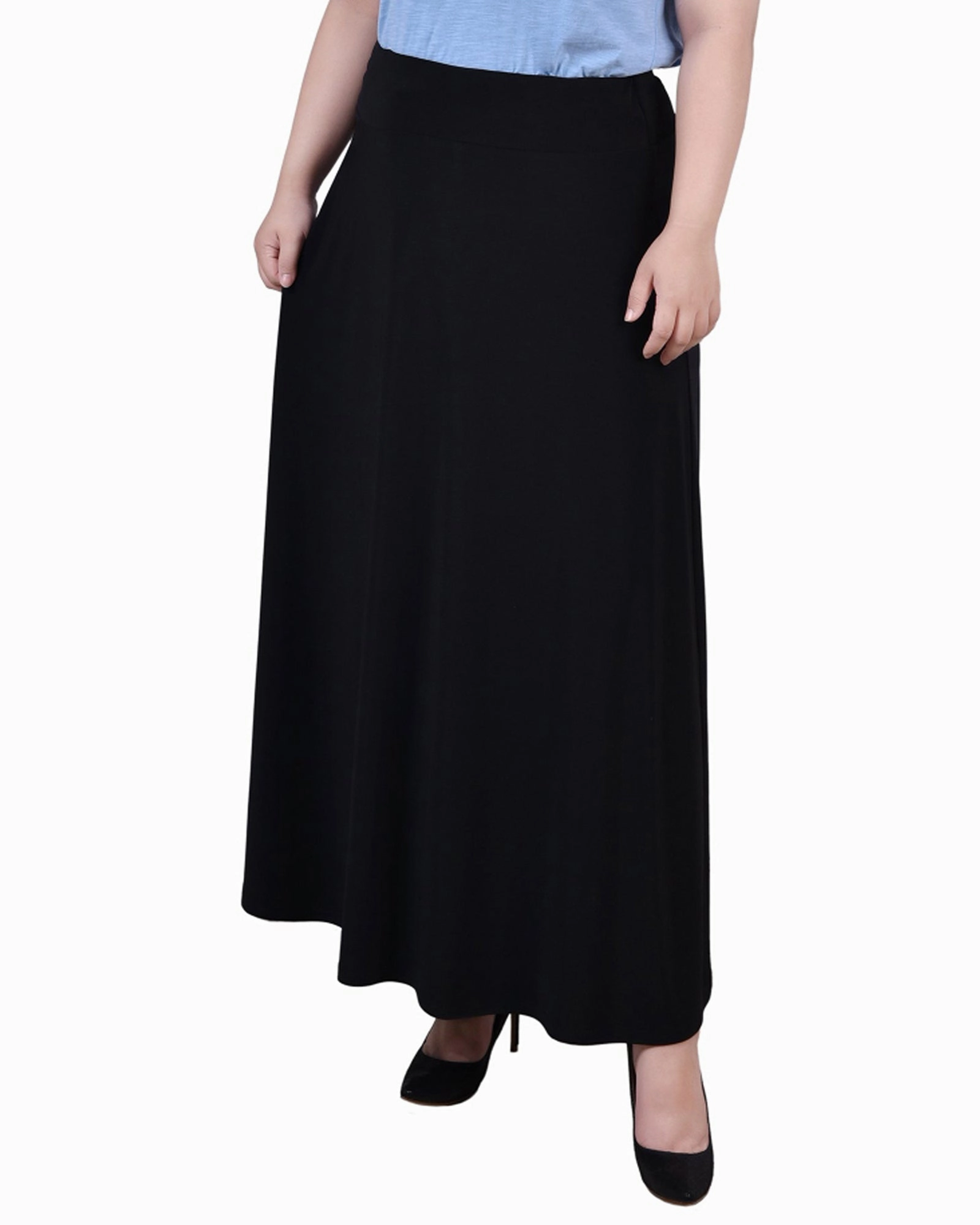 Plus Size Maxi A-Line Skirt With Front Faux Belt With Ring Detail Gender Inclusive