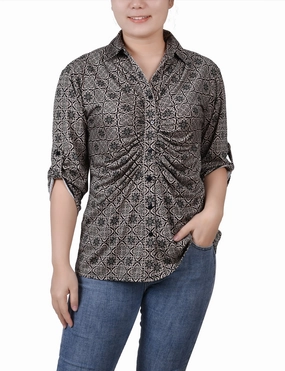 QuickDry Weave Moisture Management System Petite 3/4 Roll Tab Rouched-Front Top