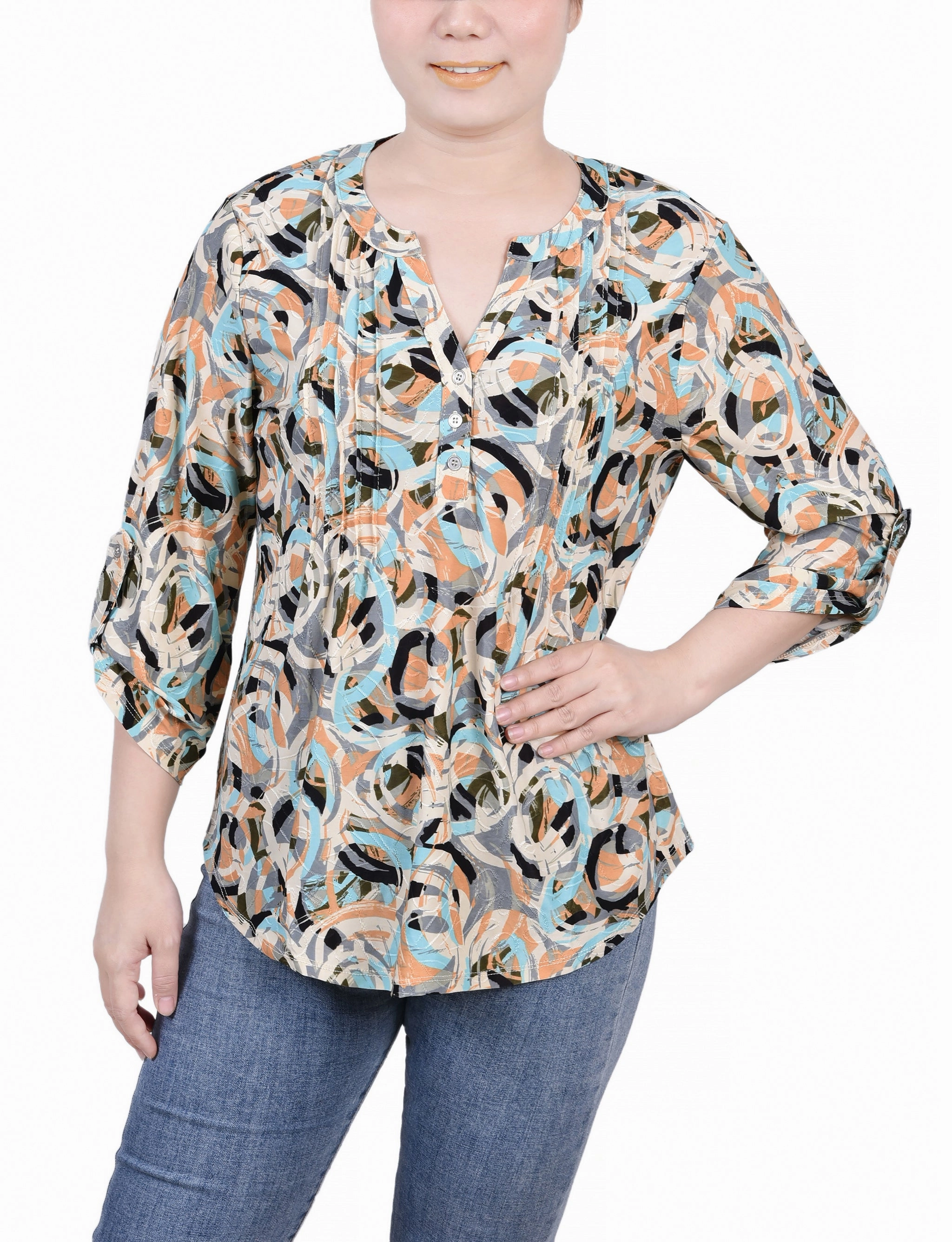 Butter Soft Yarn Warm Vibe Petite 3/4 Roll Tap Pullover Top