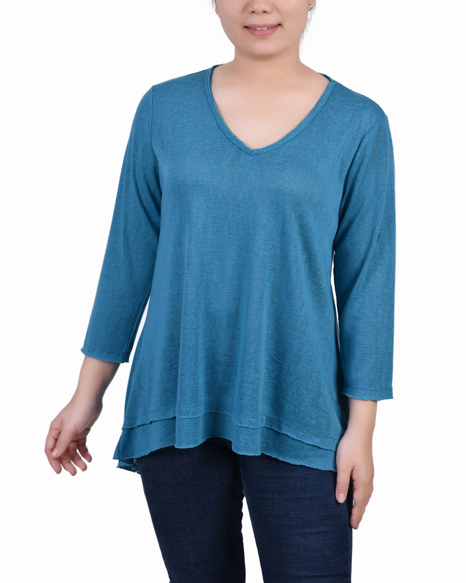 Under Layer ShapeRetention Fabric Petite 3/4 Sleeve V Neck Top