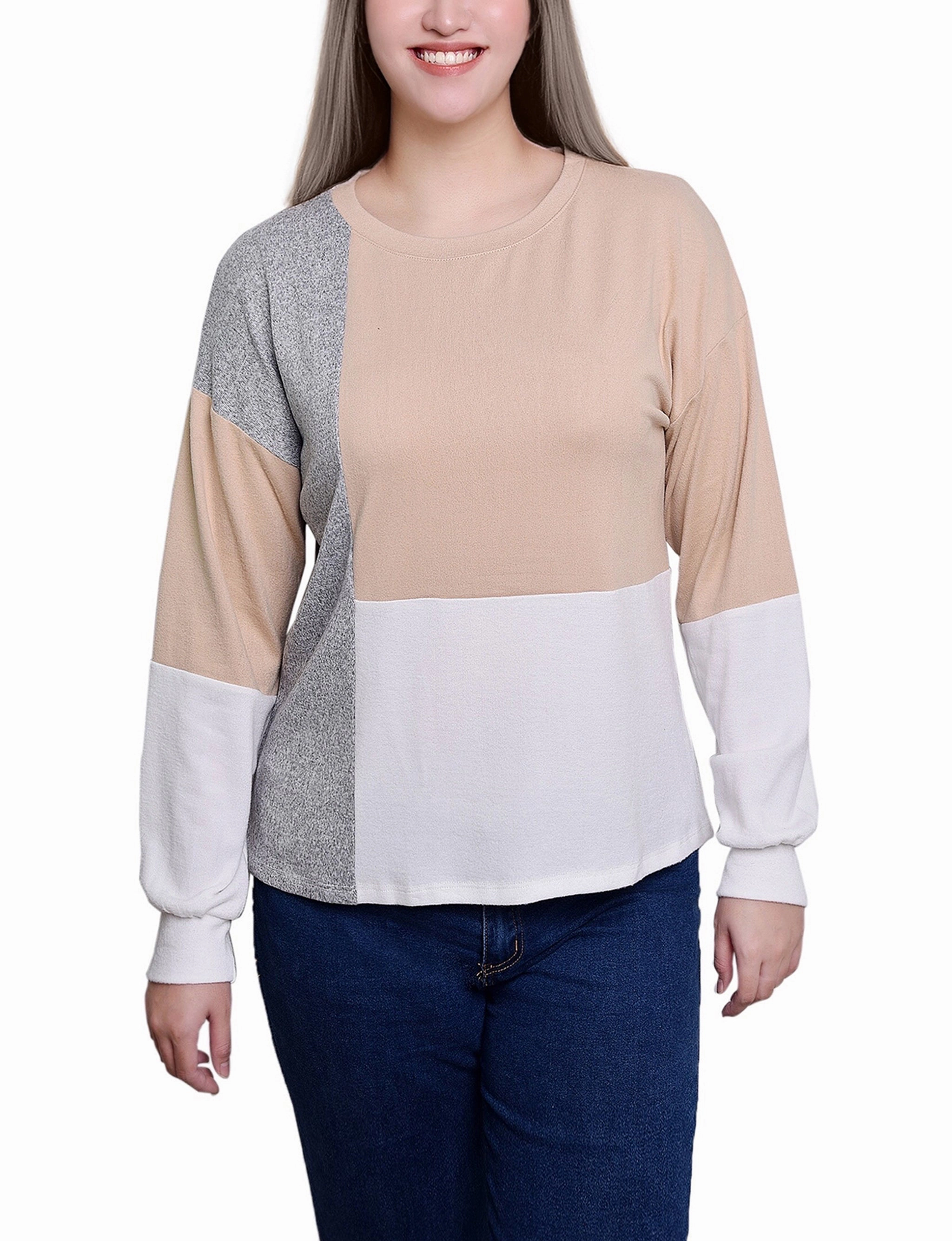 Layered Cable Pattern Relaxed Outfit Petite Color-Blocked Top