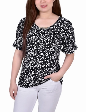 Soft Material Street Comfort Petite Elbow Cuffed Sleeve Hardware Top