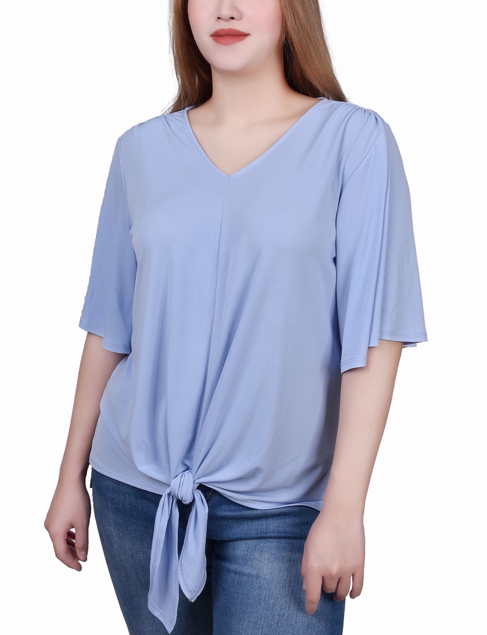 Petite Elbow Sleeve Tie-Front Top Go-To Look