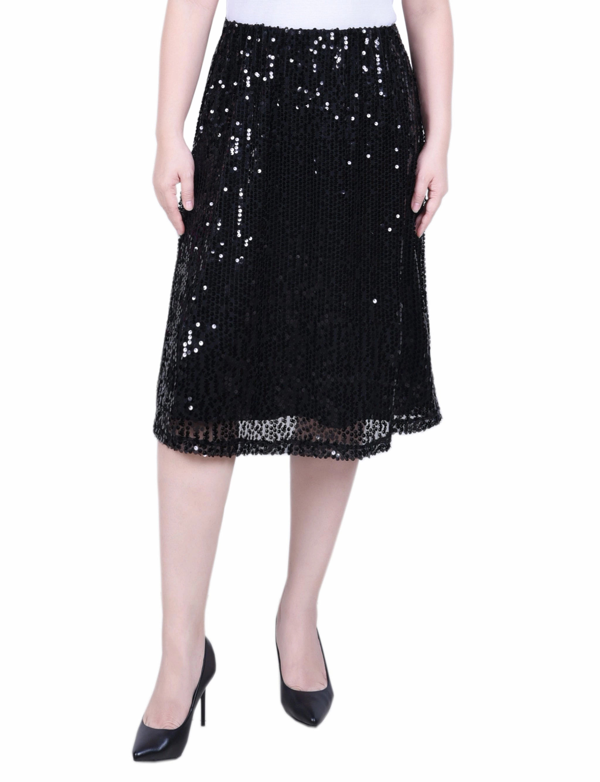 Petite Knee Length Sequined Skirt Festive Mood Airy Silk