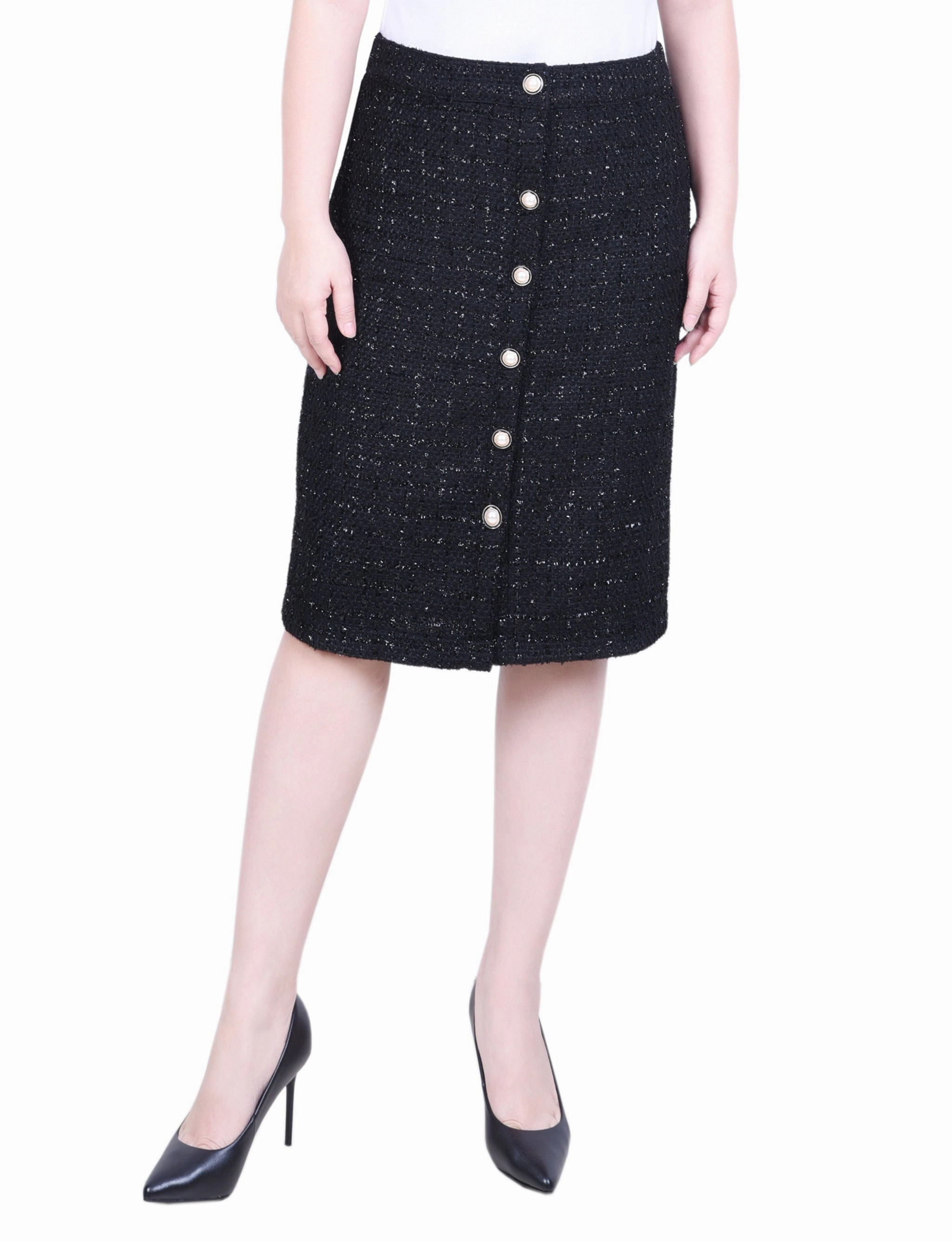 Petite Knee Length Slim Tweed Knit Skirt Classic Flow Everyday Comfort Wear