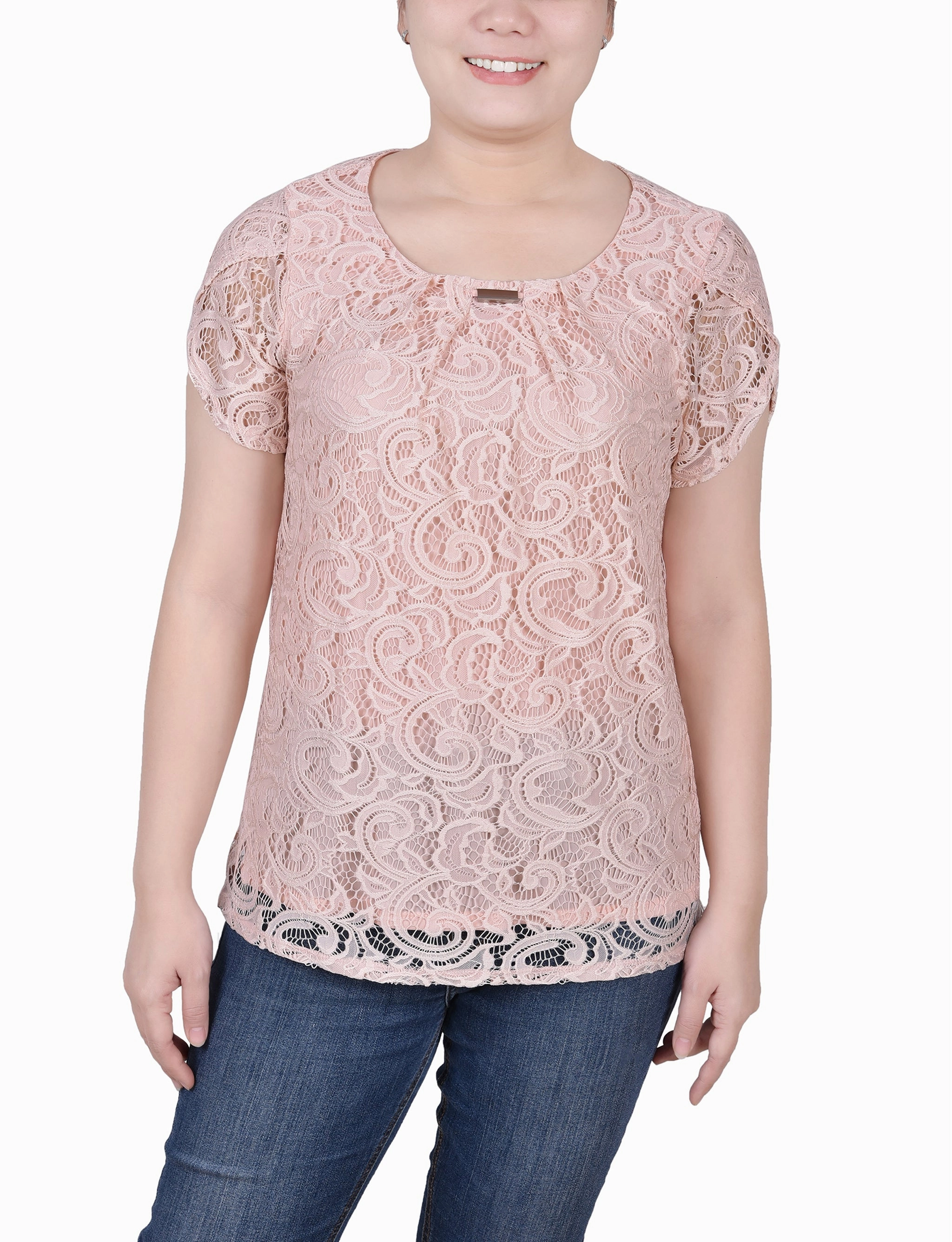 UVProtective Knit Density Petite Lace Petal Sleeve Top