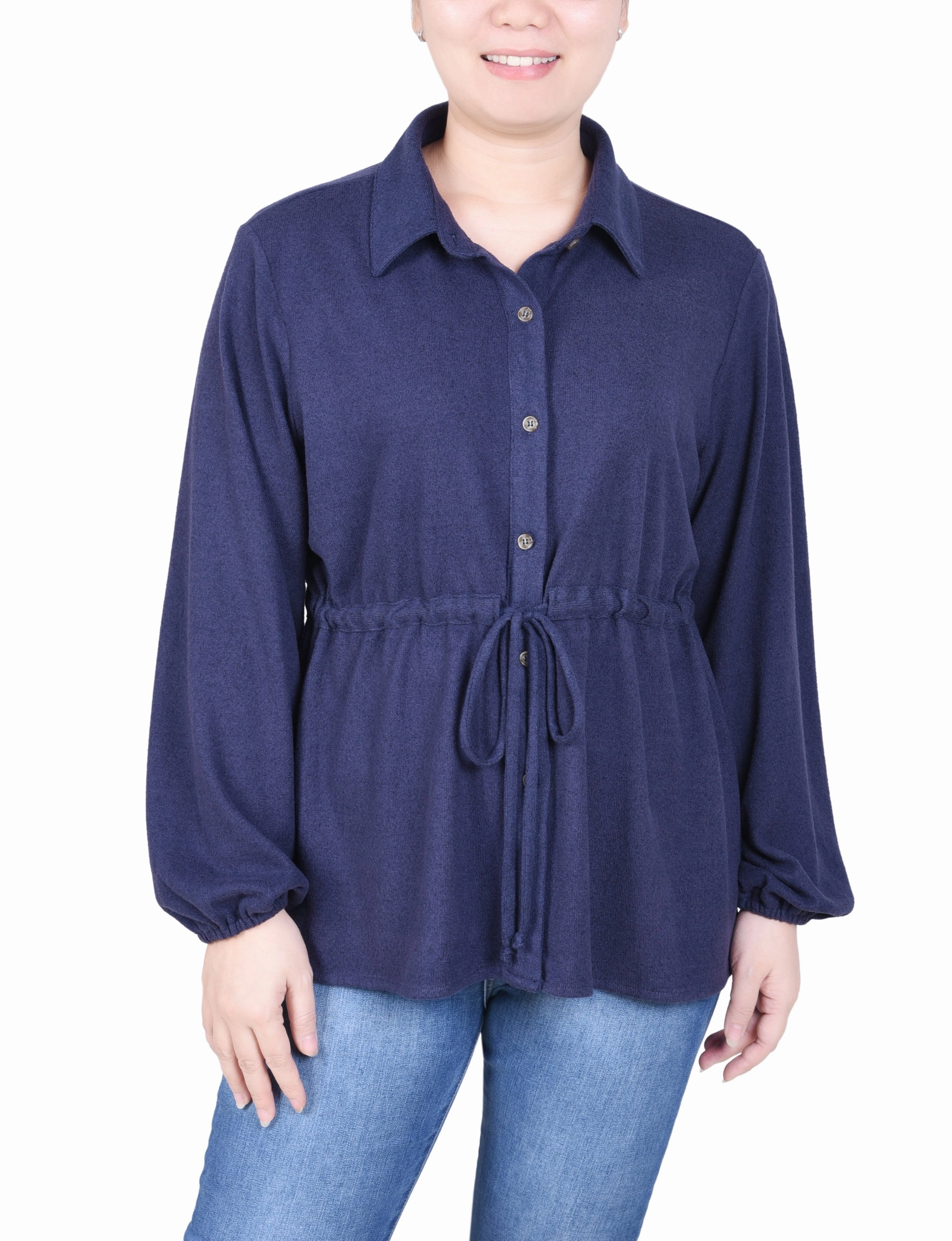 Petite Long Dolman Sleeve Drawstring-Waist Tunic Top Durable Stitchwork Outdoor Casual Look