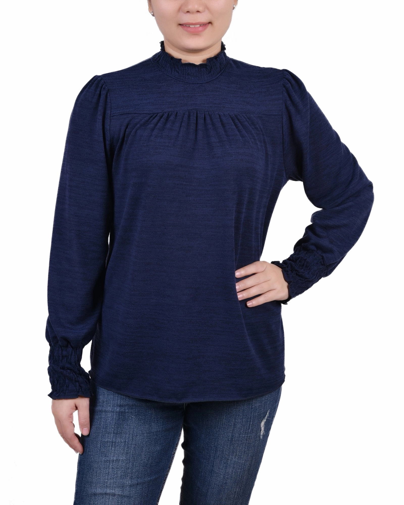 Petite Long Sleeve Top With Smocking Details Chic Comforted