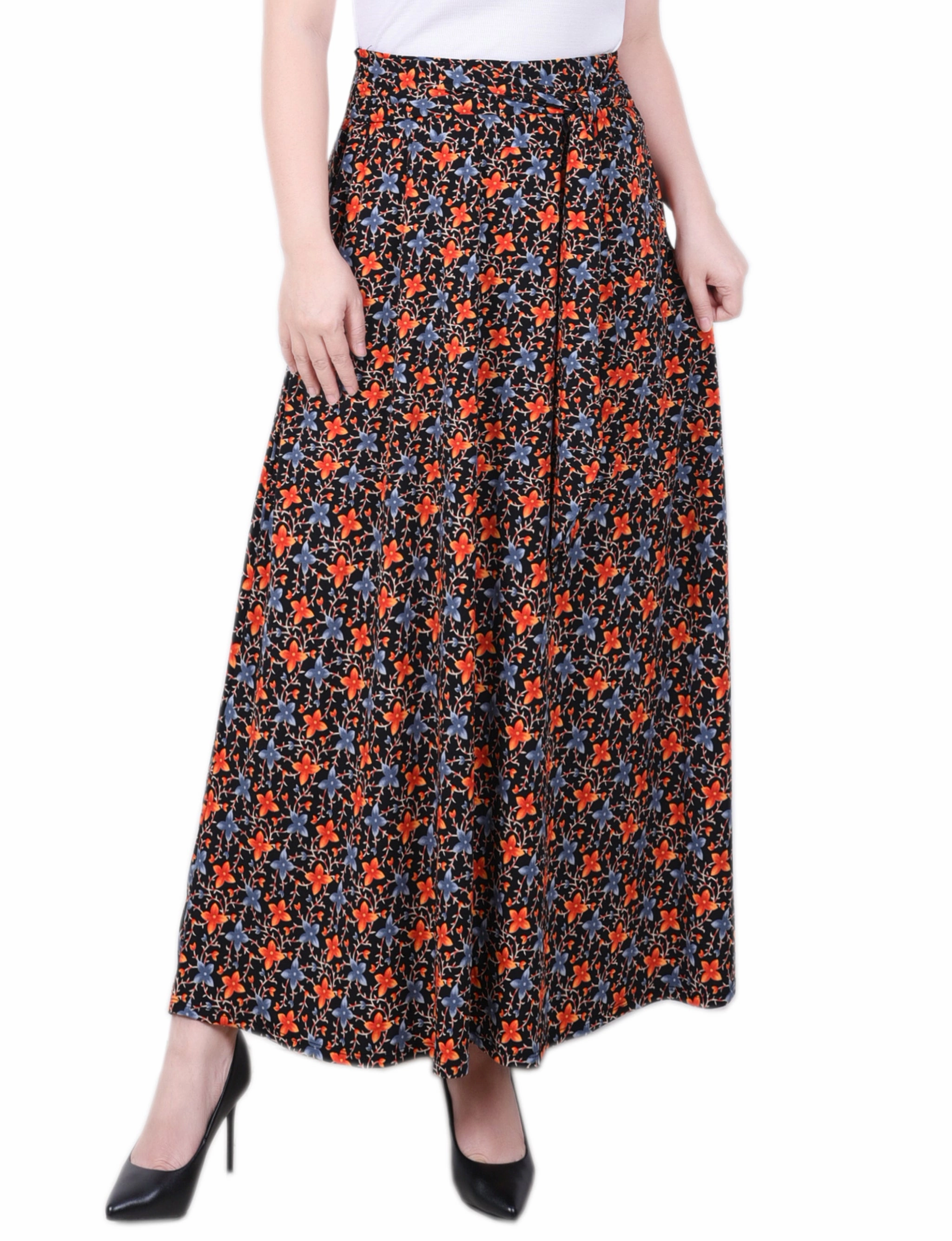 Petite Maxi Skirt With Sash Waist Tie Classic Layers Flattering Design