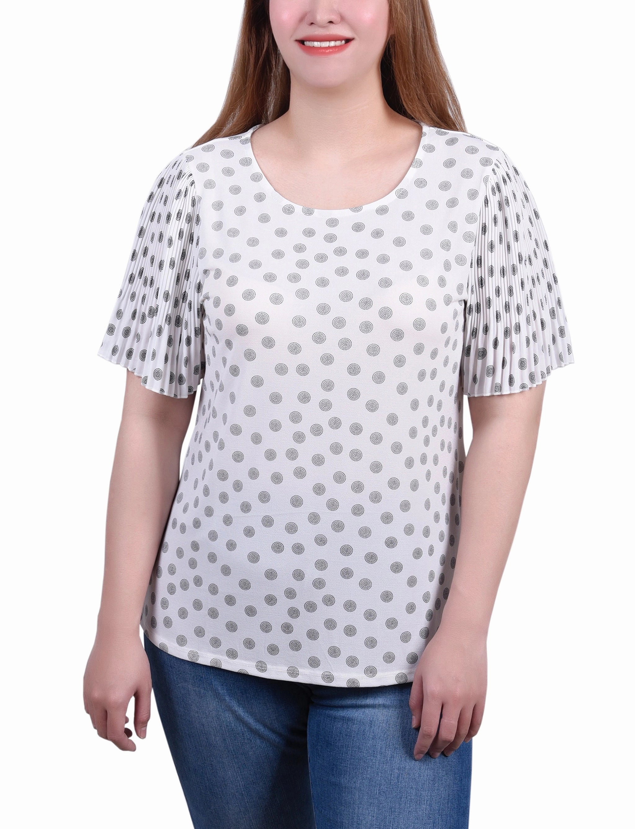 Warm Vibe PreShrunk Material Petite Pleated-Sleeve Top