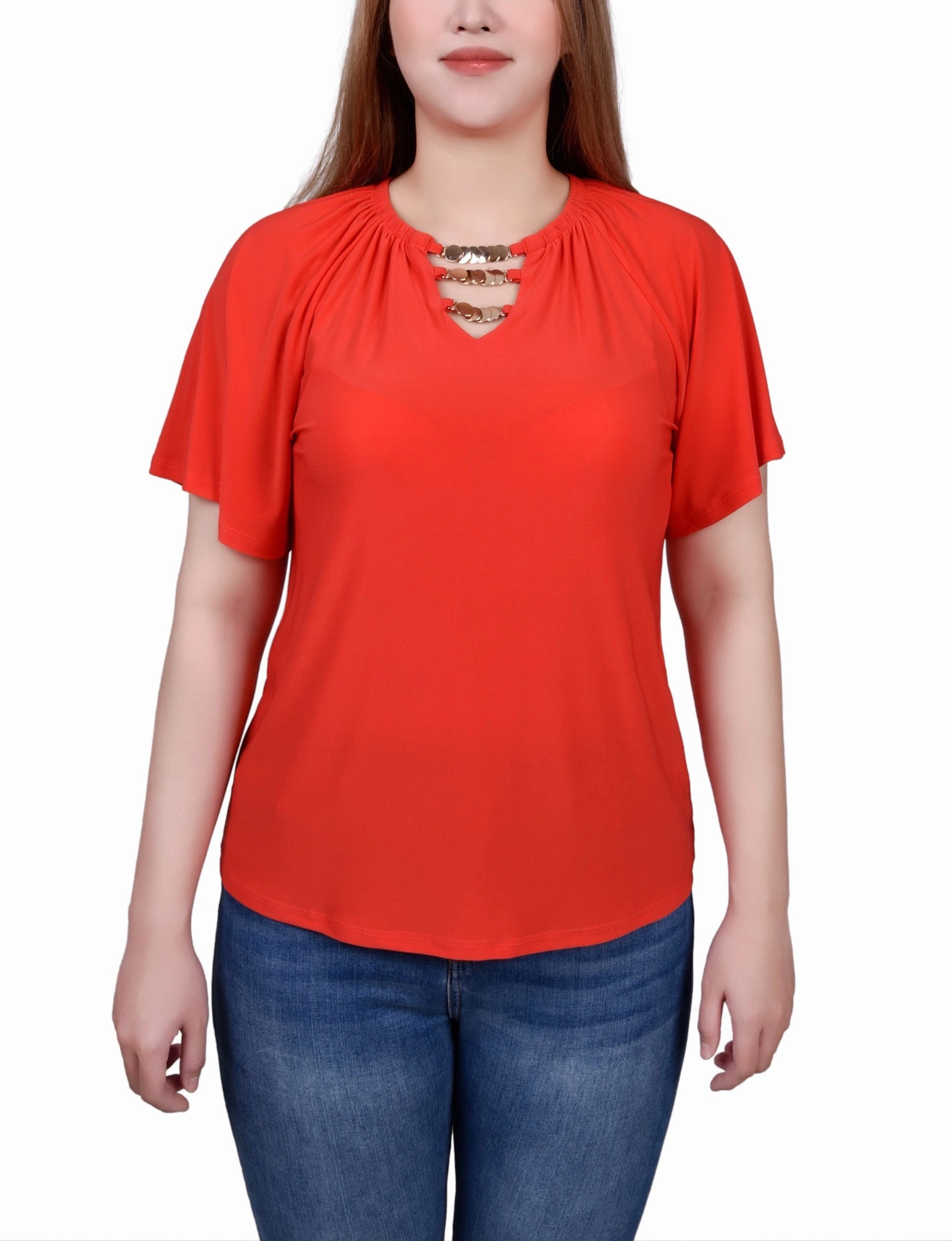 Petite Raglan Sleeve Top With Chain Details Simple Form Urban Fashion