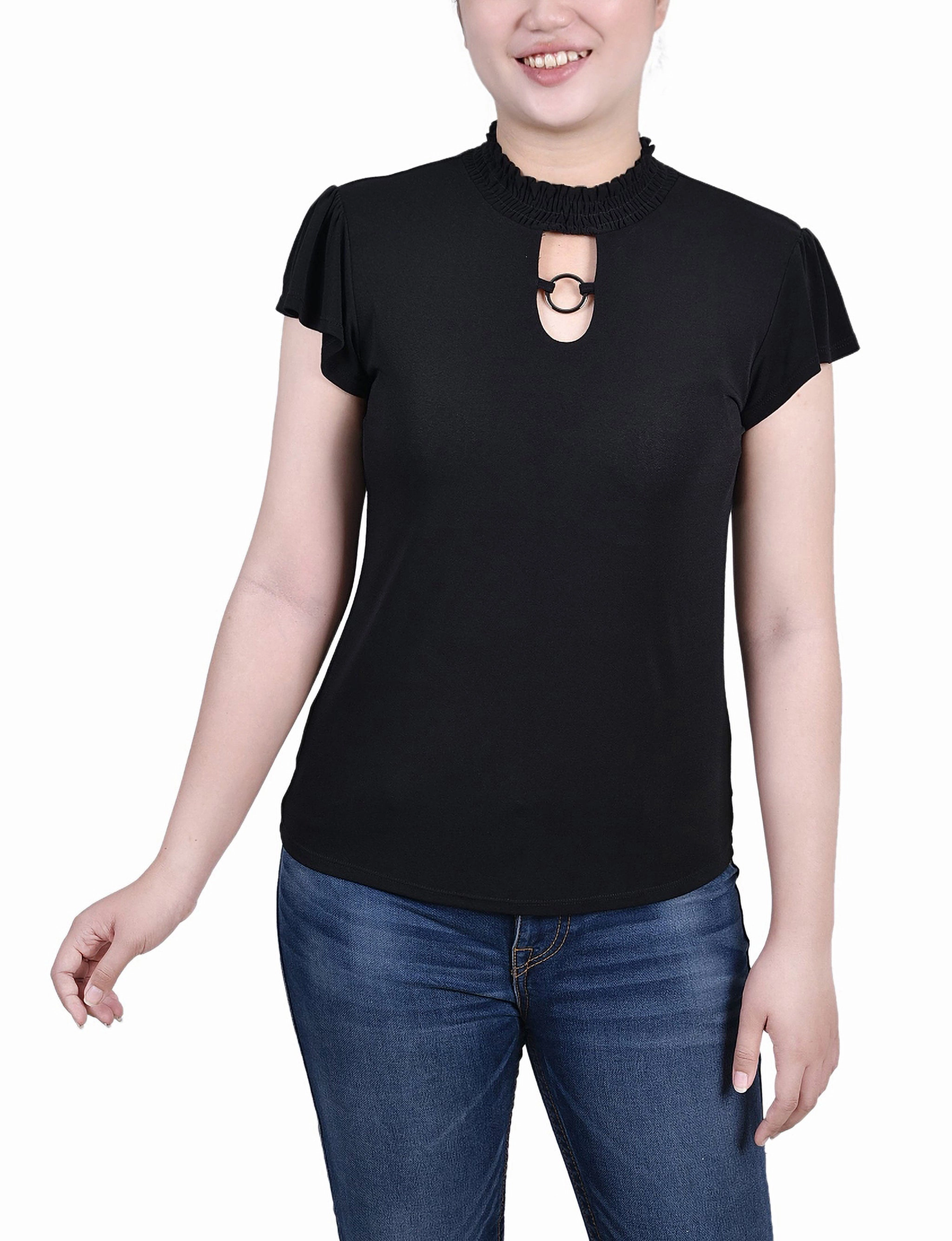 Soft Piece Lived In Petite Short Flutter Sleeve Mock Neck Top