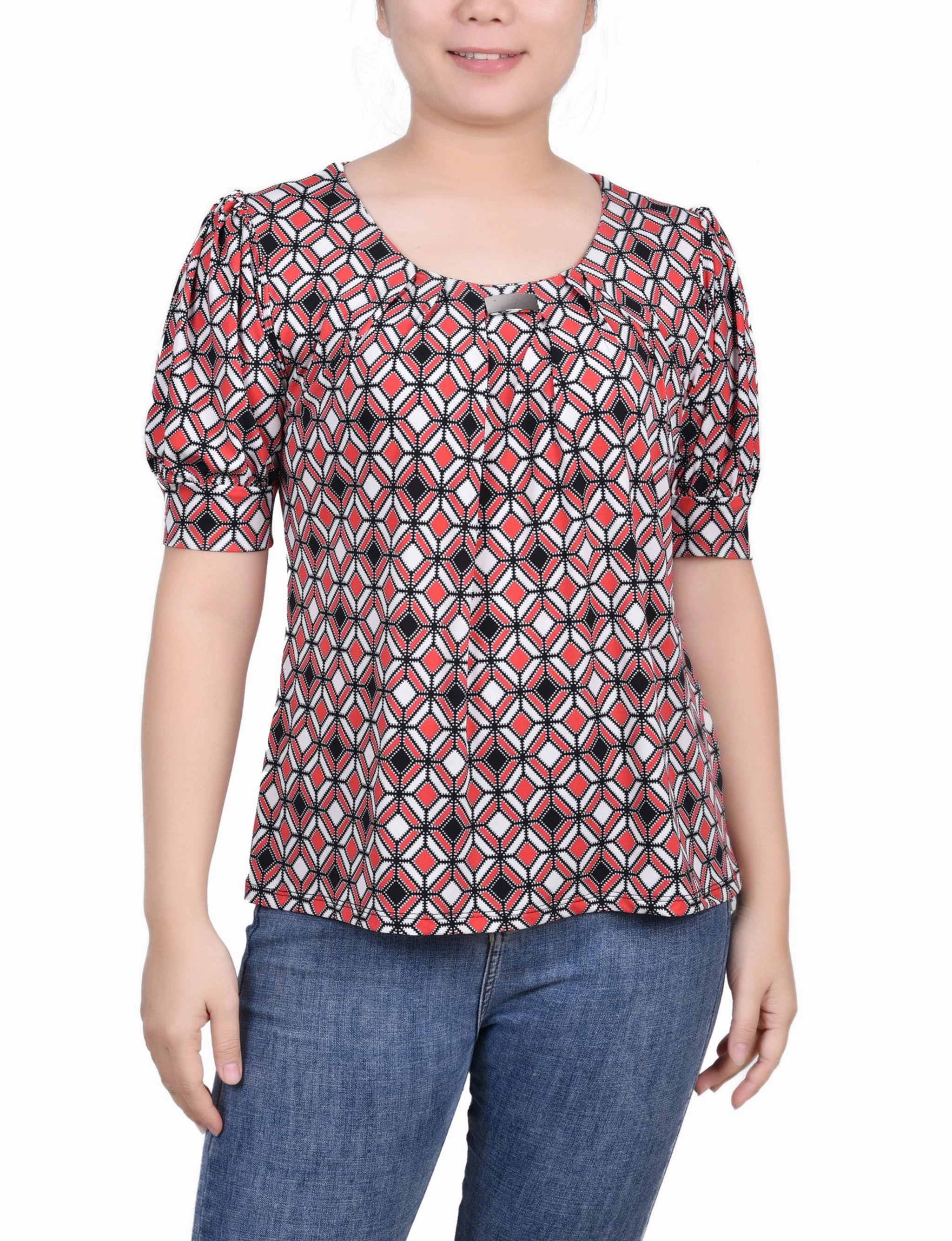 Petite Short Sleeve Balloon Sleeve Top Street Fashion Textured Fabric