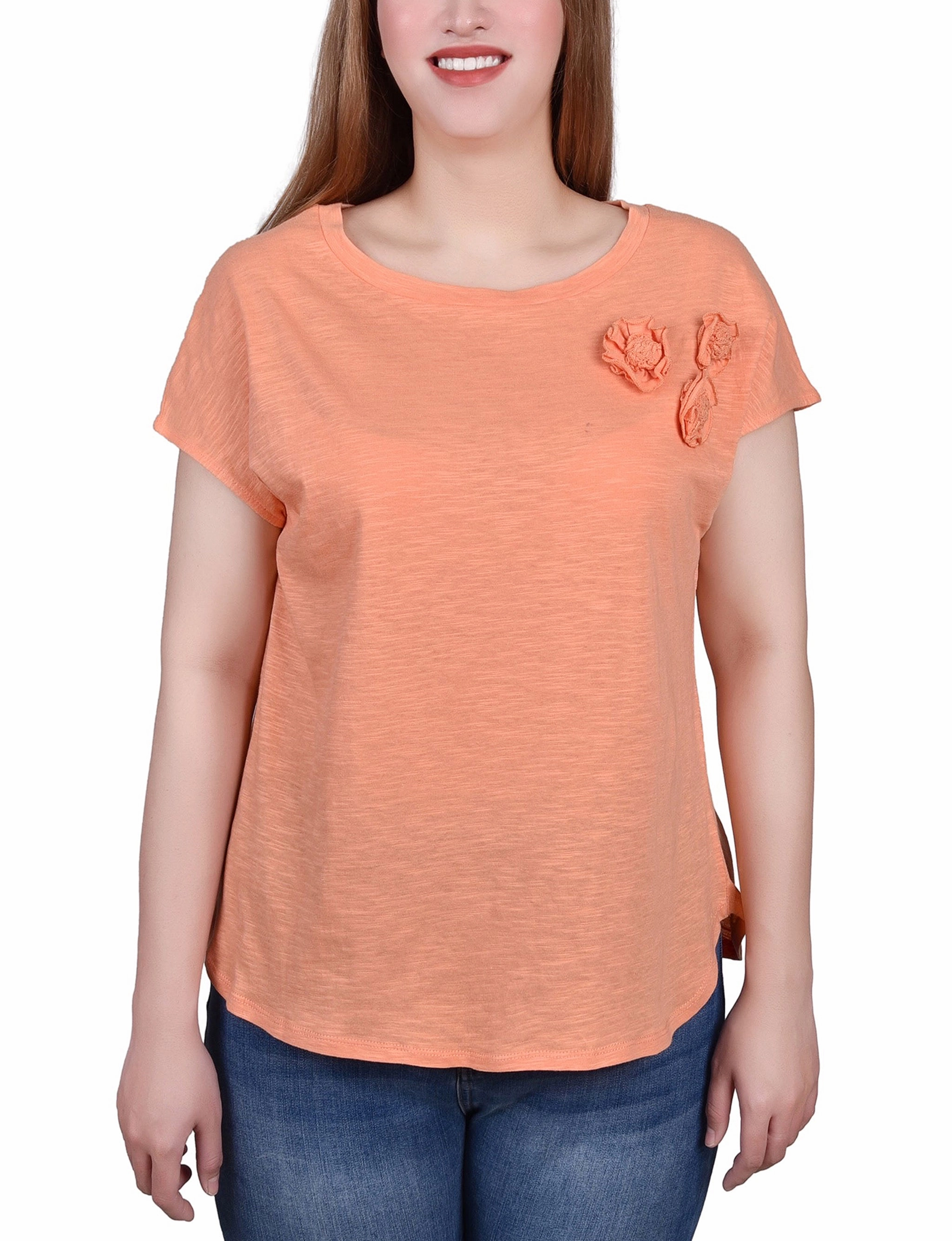 QuickDry Fibers Petite Short Sleeve Slub Knit Top