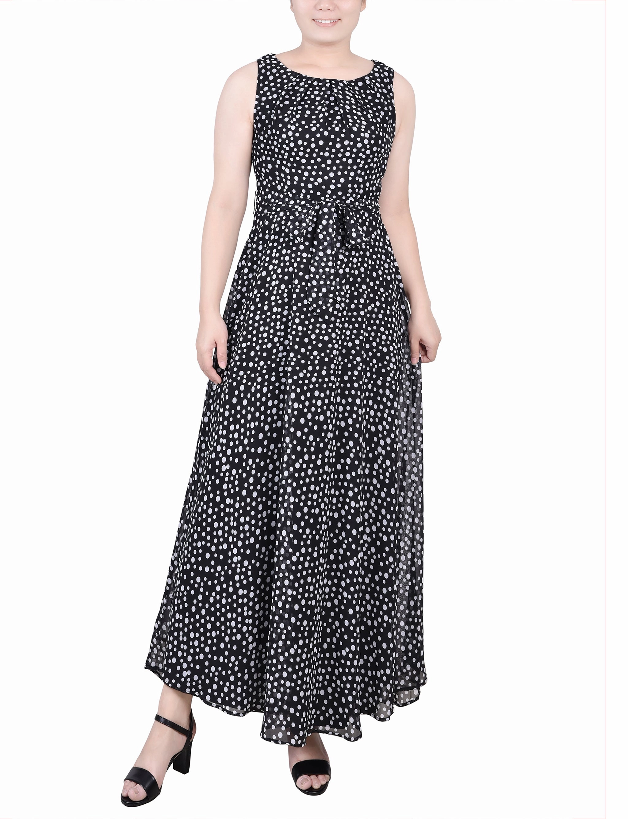 Petite Sleeveless Belted Chiffon Maxi Dress Silky Silhouette
