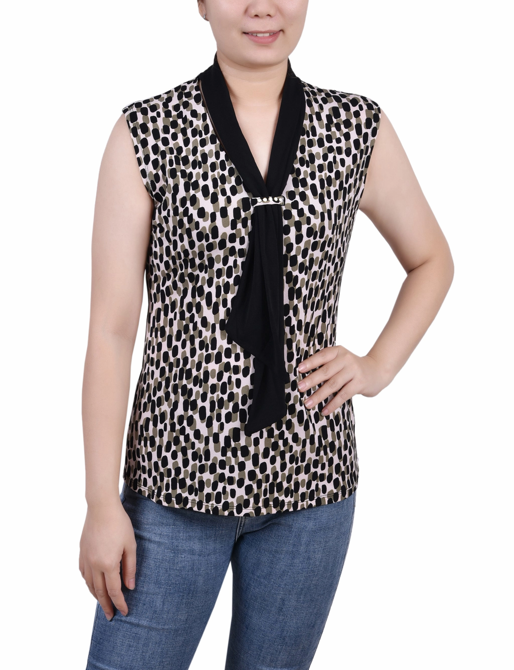 Petite Sleeveless Scarf Top Four Way Stretch Design Versatile Comforted