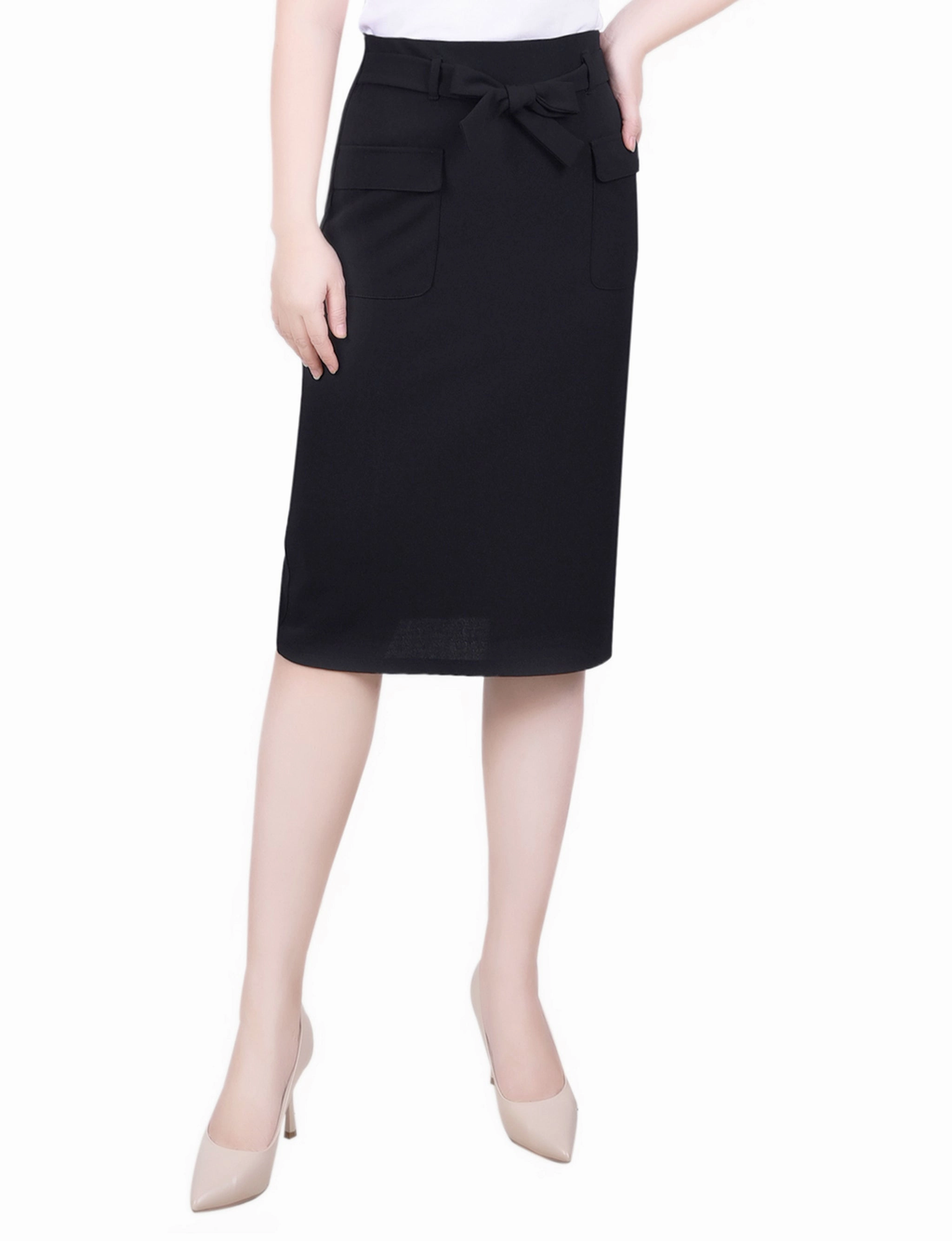 Tassel-Detail Trendy Wear Petite Slim Belted Scuba Crepe Skirt