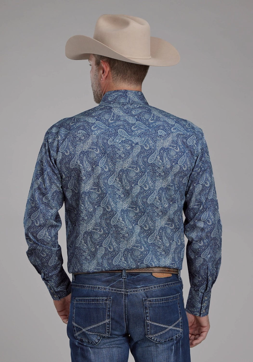 Anti Pilling Treatment Roper Mens River Paisley Blue 100% Cotton L/S Shirt