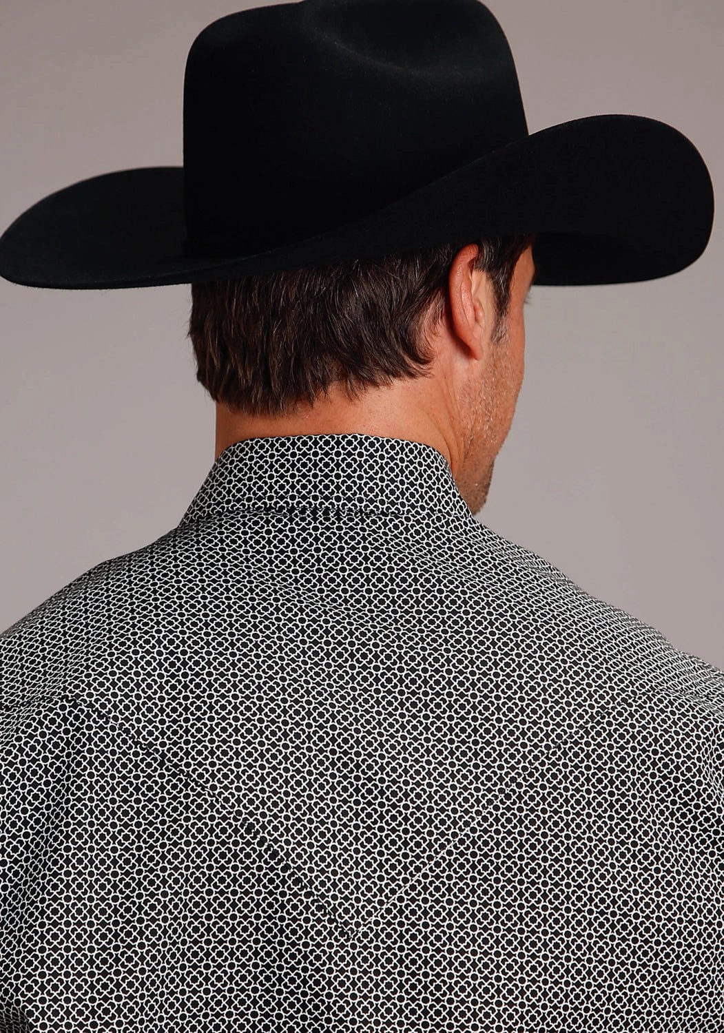 Stetson Mens Ornate Geo Black 100% Cotton L/S Shirt crew neck