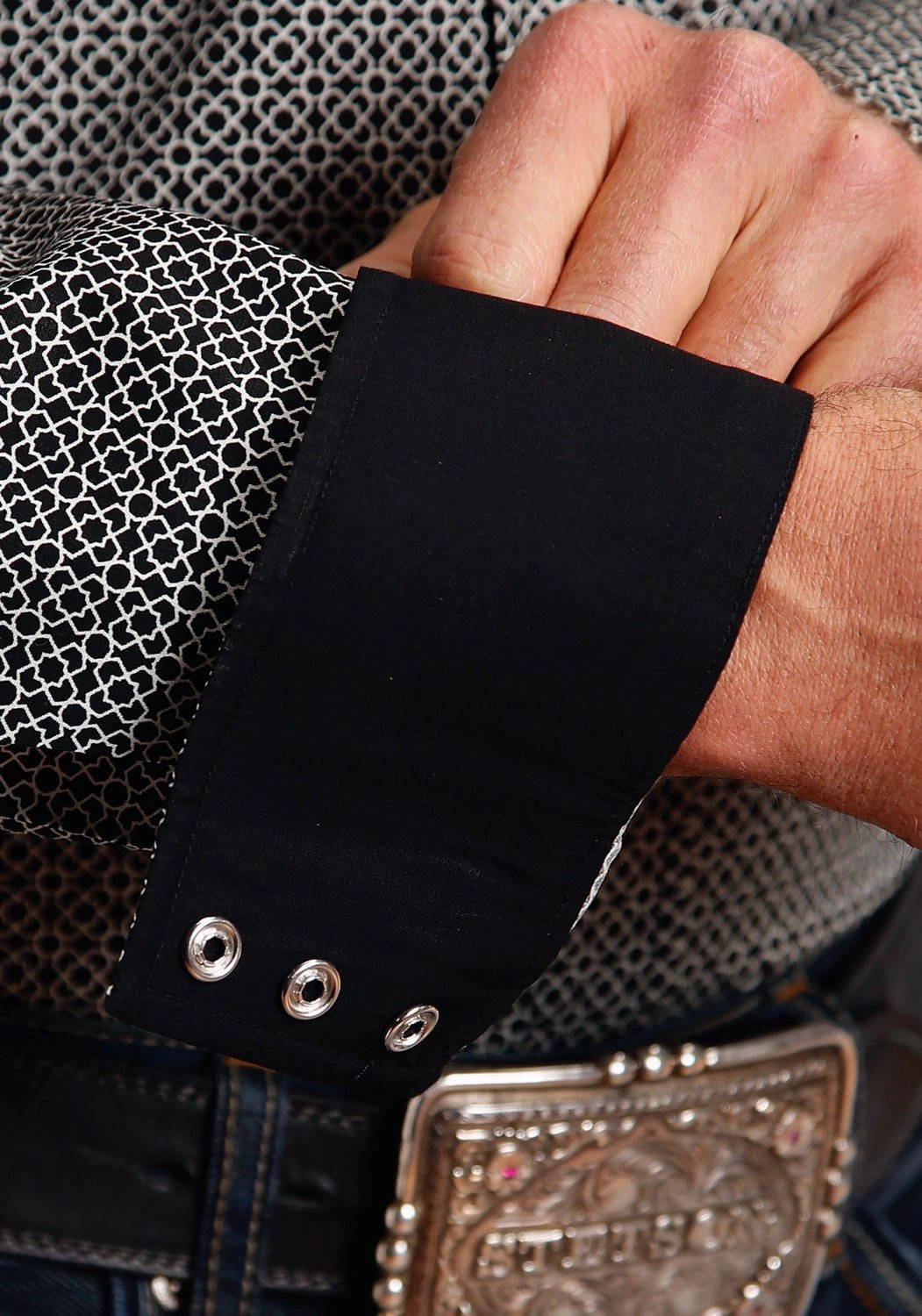 Embellished Neckline Stetson Mens Ornate Geo Black 100% Cotton L/S Shirt