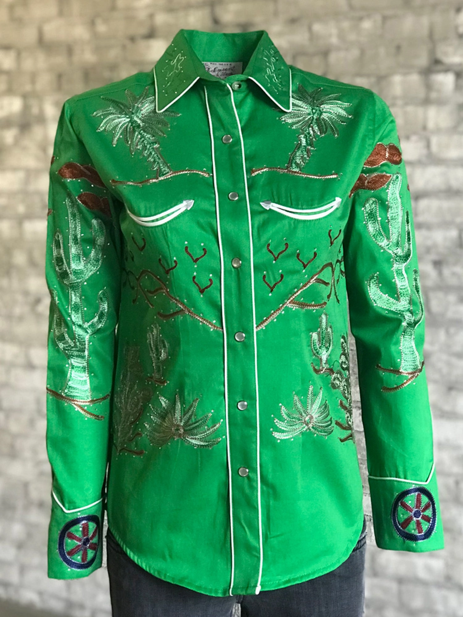 Rockmount Womens Green 100% Cotton Porter Wagoner L/S Shirt Compact Packing Anti Static Finish