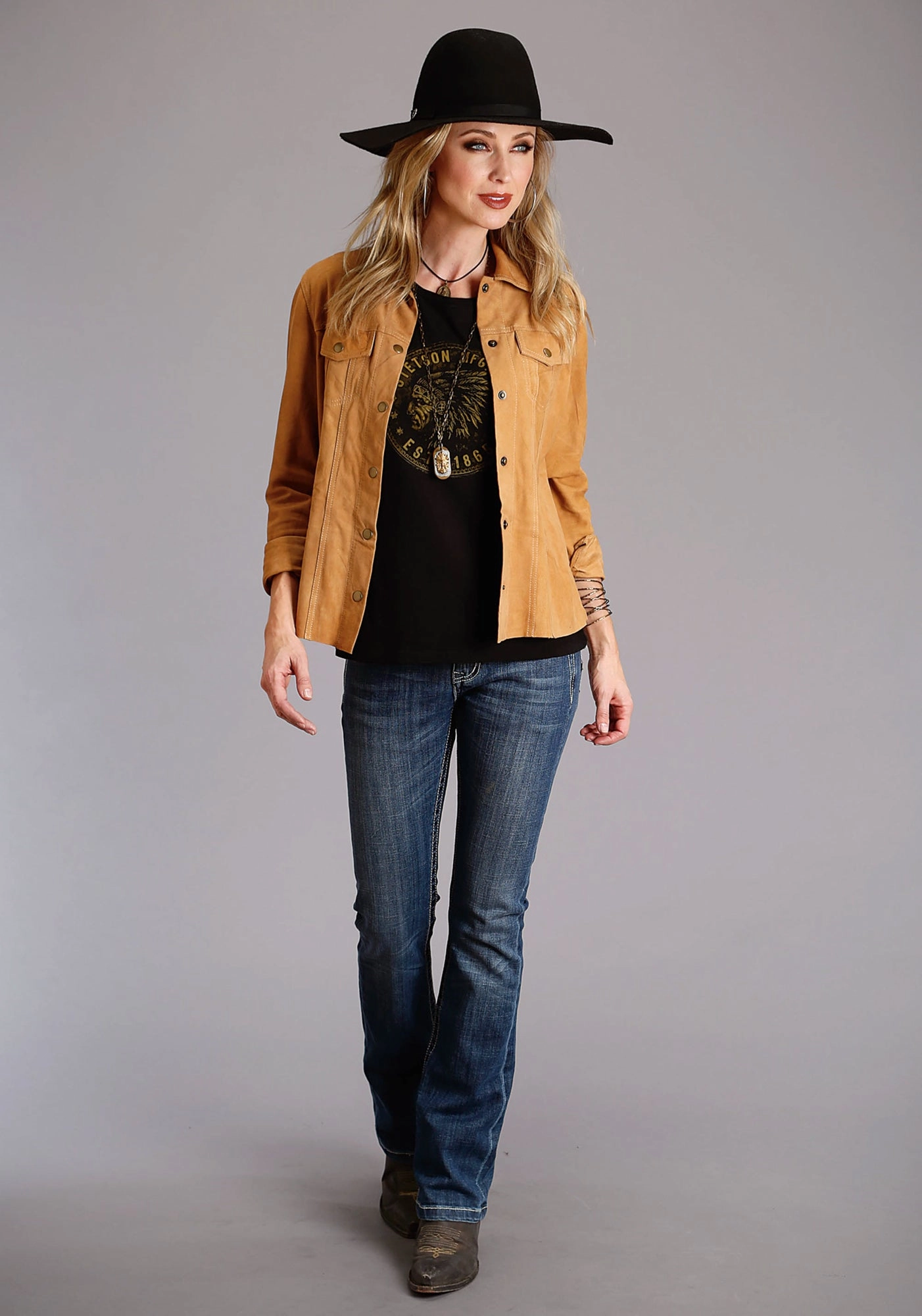 Cooling Core Technology Stetson Womens Indian Head Coin Black 100% Cotton S/S T-Shirt