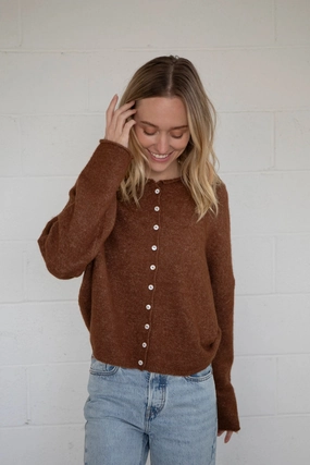 Piper Cardigan - Brown Breathable Open Weave casual knitwear