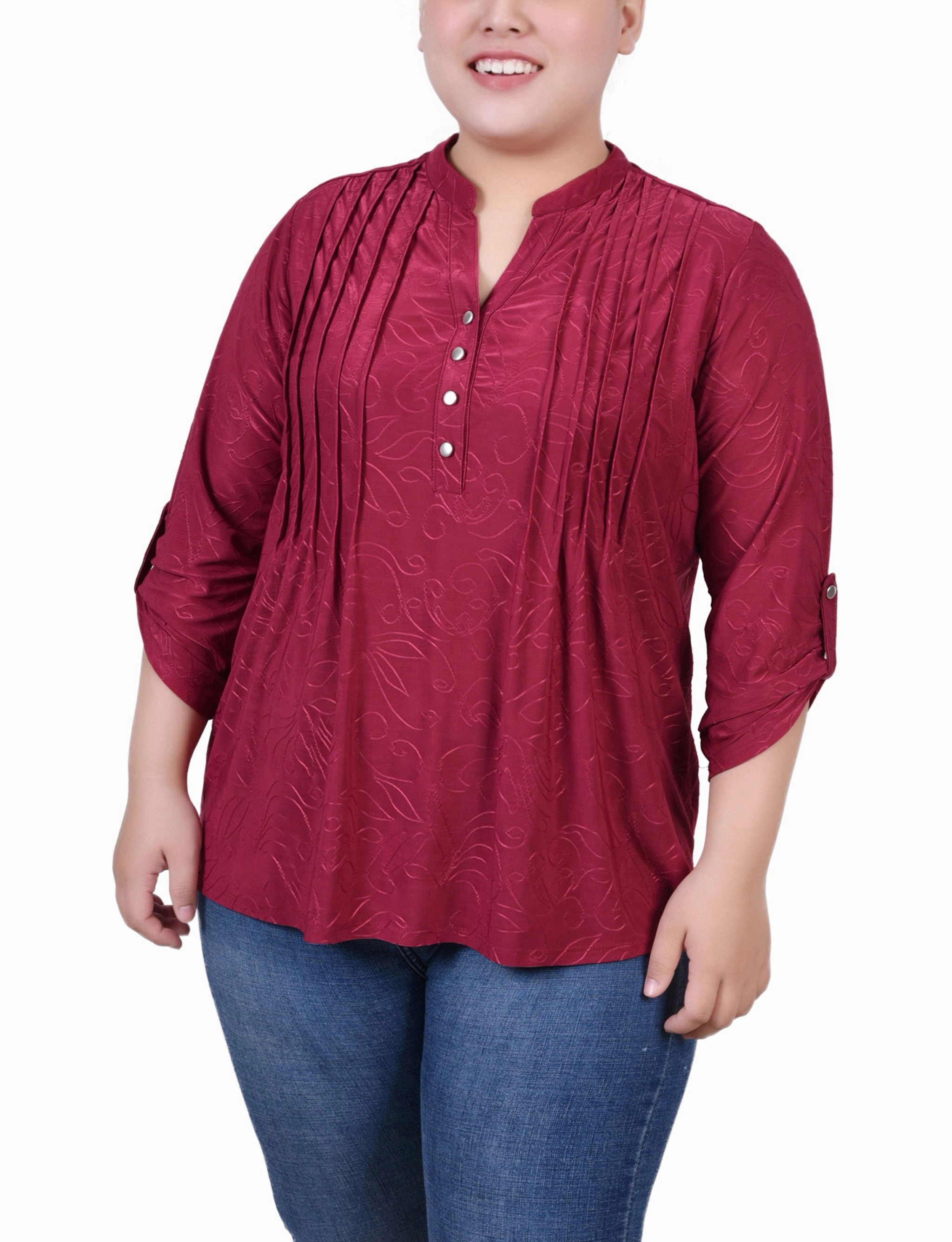 Plus Size 3/4 Roll Tab Pullover Top Minimalist Layering