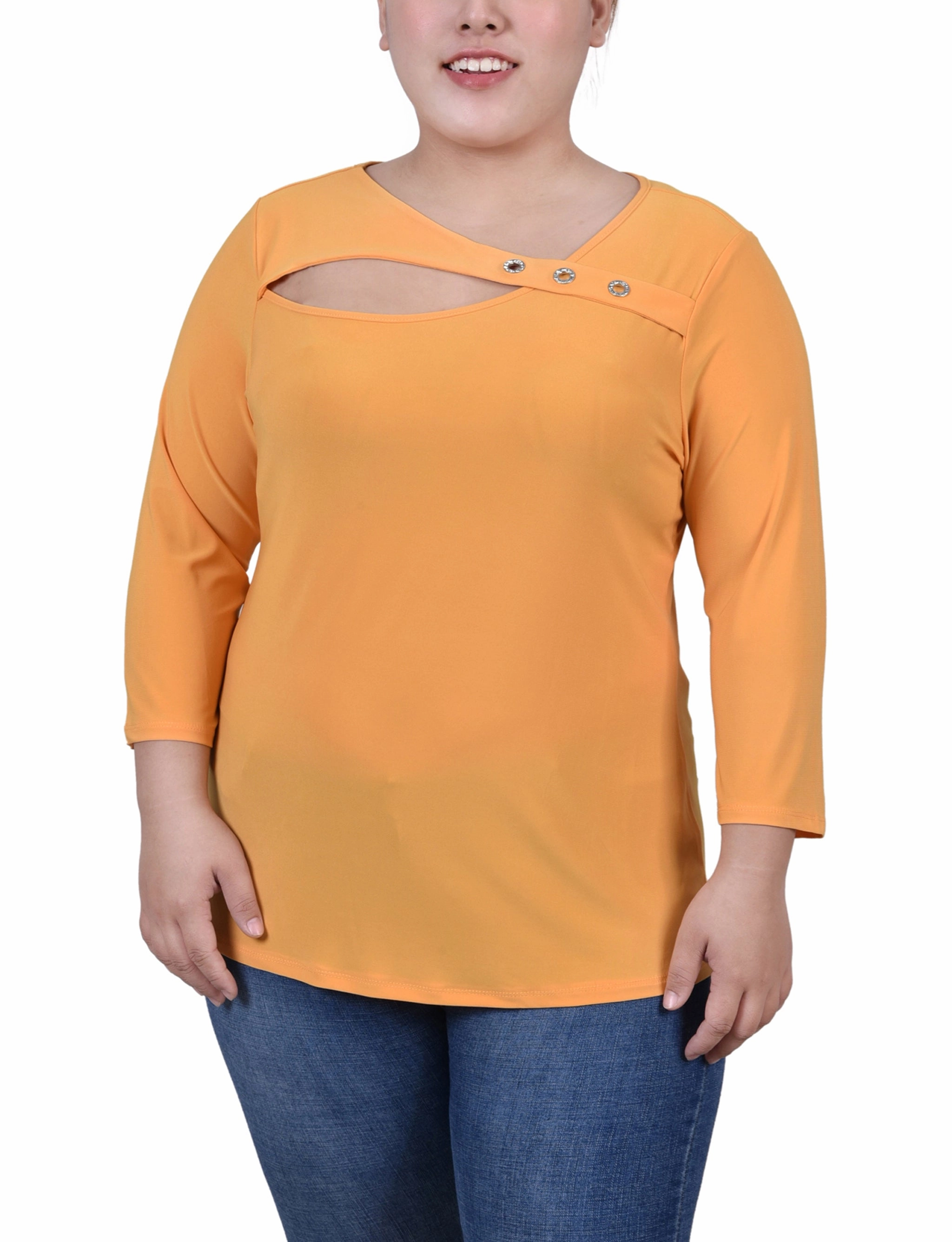 Transitional Style Art Soul Plus Size 3/4 Sleeve Cutout Top