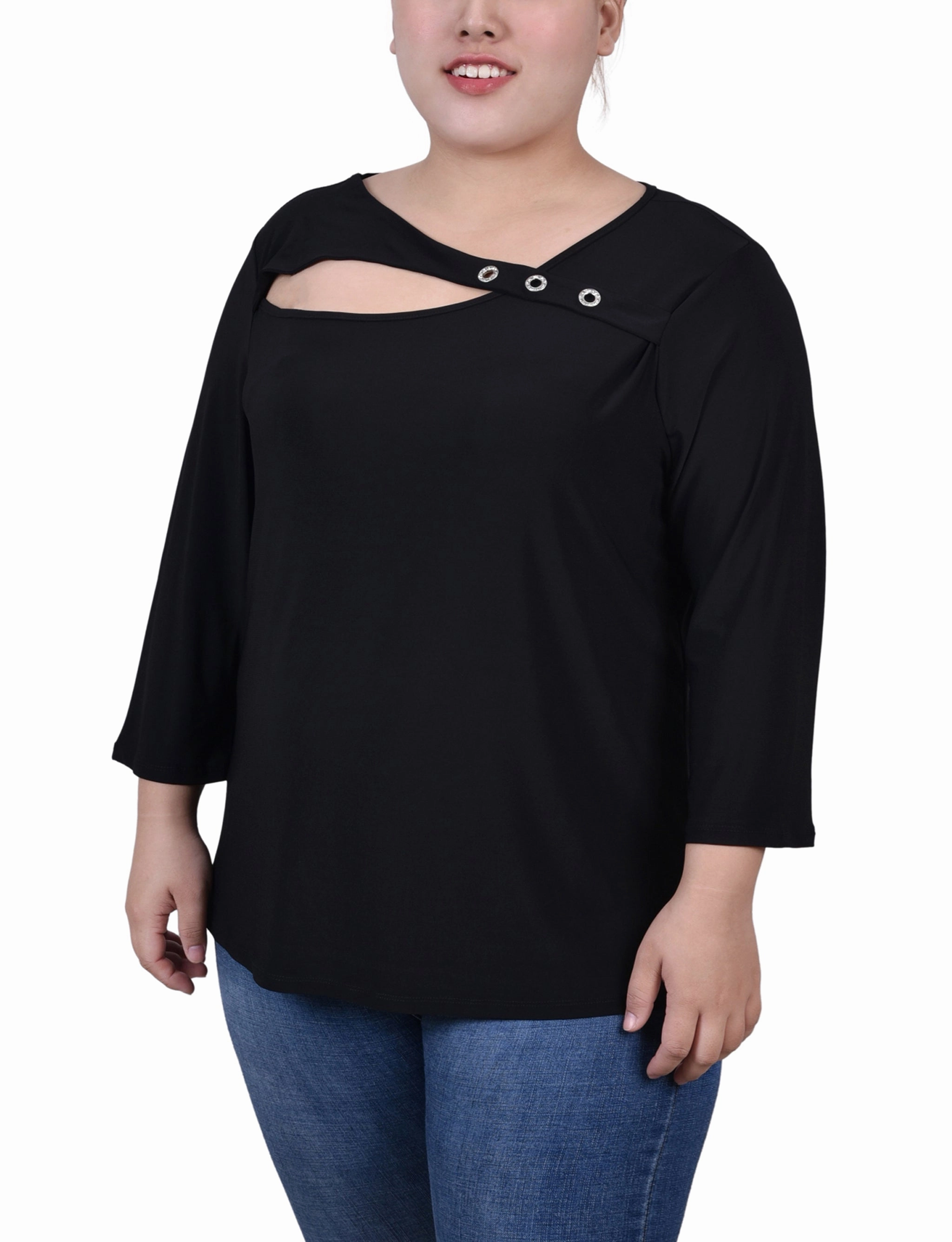 Plus Size 3/4 Sleeve Cutout Top Cotton Touch BiasCutSilhouette