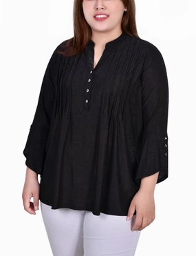 Relaxing Style Plus Size 3/4 Sleeve Overlapped Bell Sleeve Y Neck Top