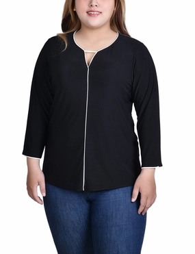 Sleek Look Comfy Layers Plus Size 3/4 Sleeve Piped Top