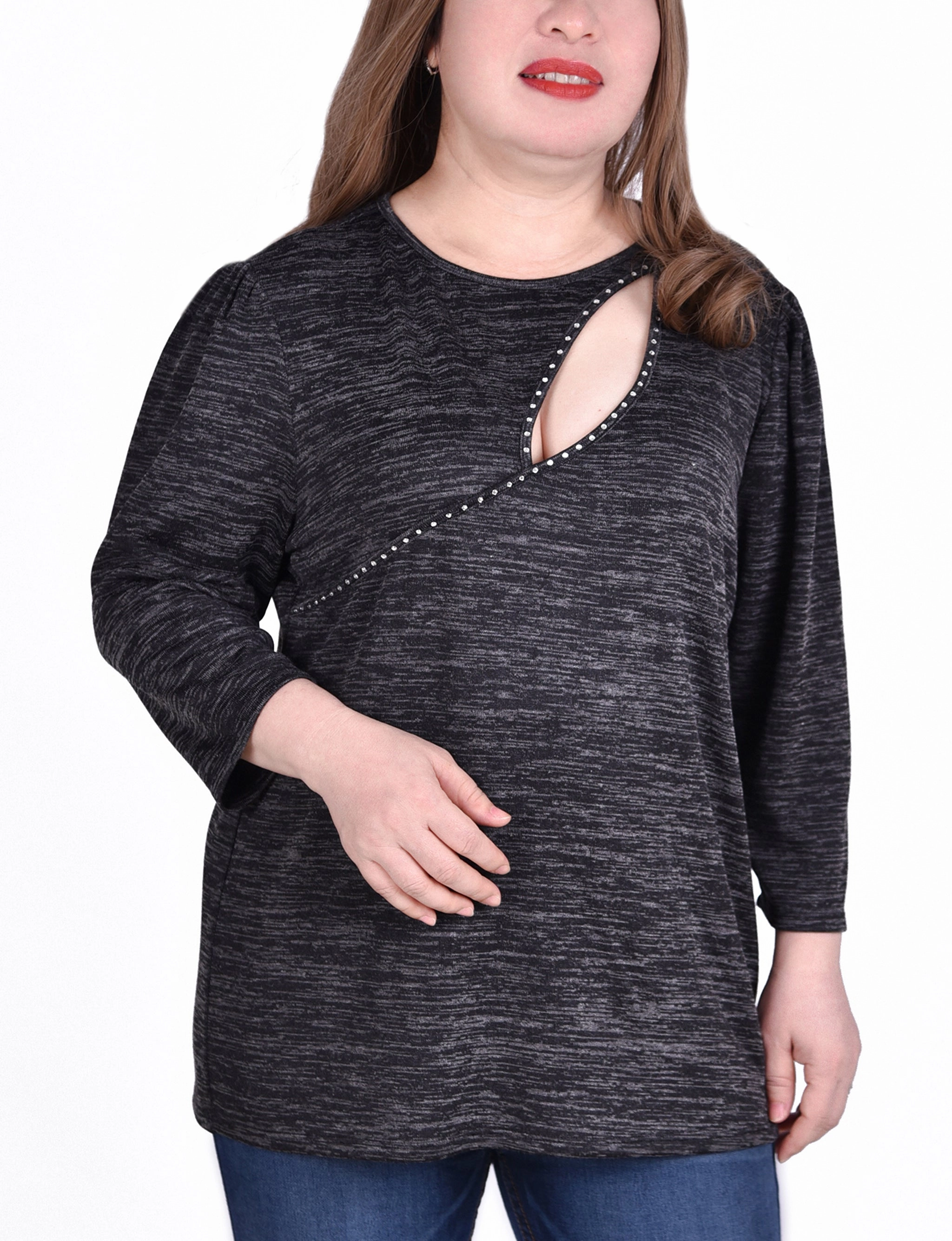 Plus Size 3/4 Sleeve Tunic Top With Front Cutout All-day Comfort Refined Simplicity
