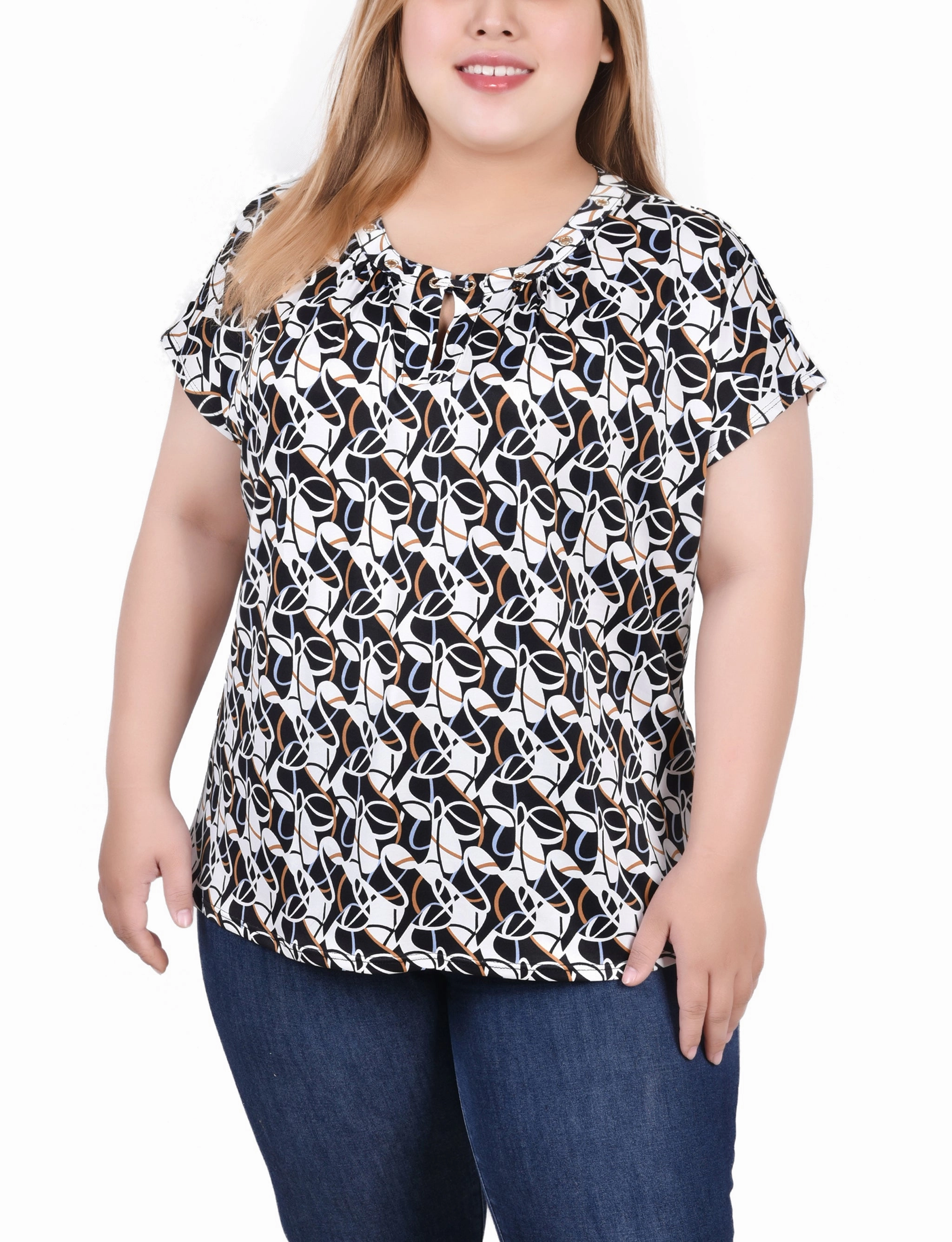 Office Classic spring fashion Plus Size Extended Sleeve Top With Grommets