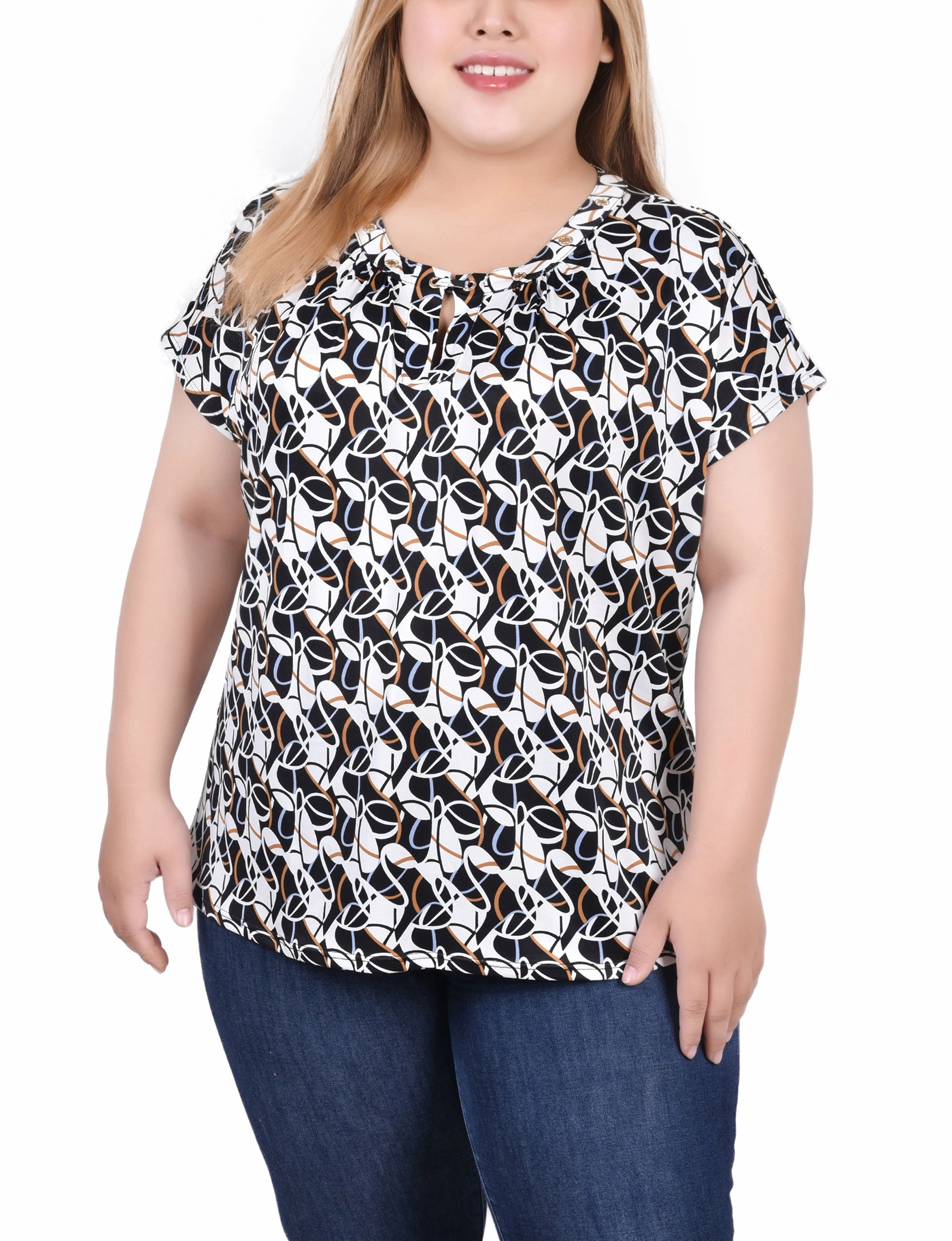 Plus Size Extended Sleeve Top With Grommets Texture Softness