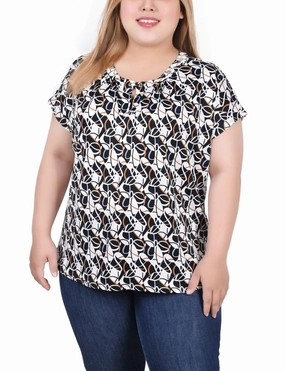 Plus Size Extended Sleeve Top With Grommets Texture Softness