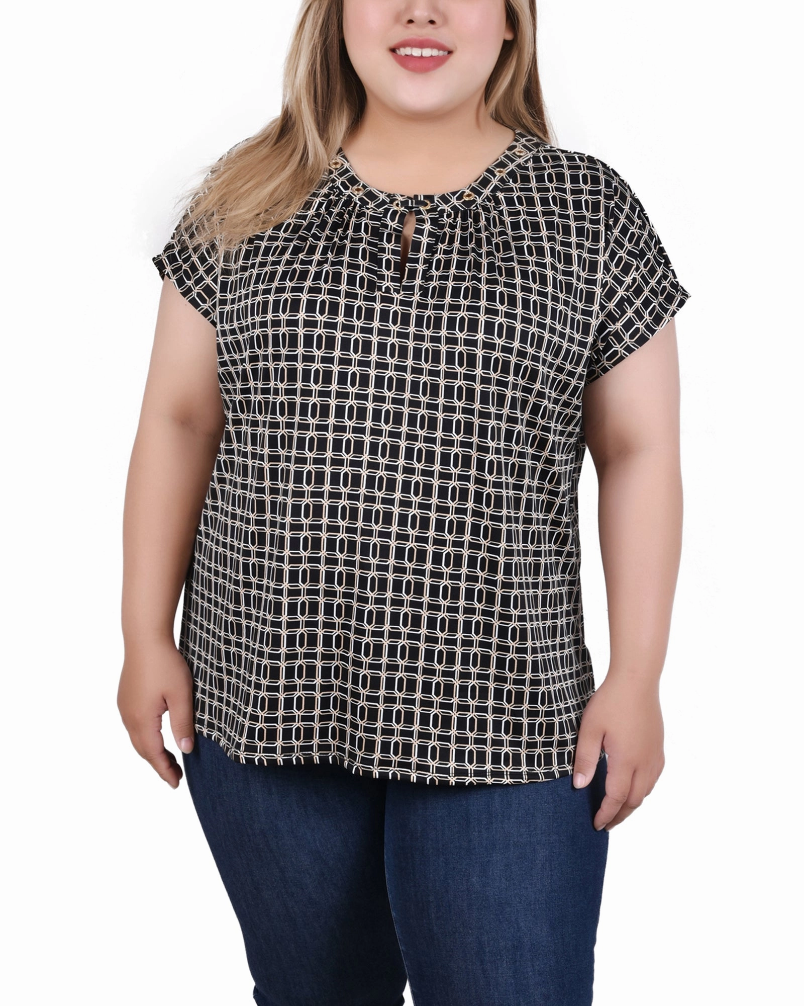 Plus Size Extended Sleeve Top With Grommets Balanced Fit Timeless Fashion